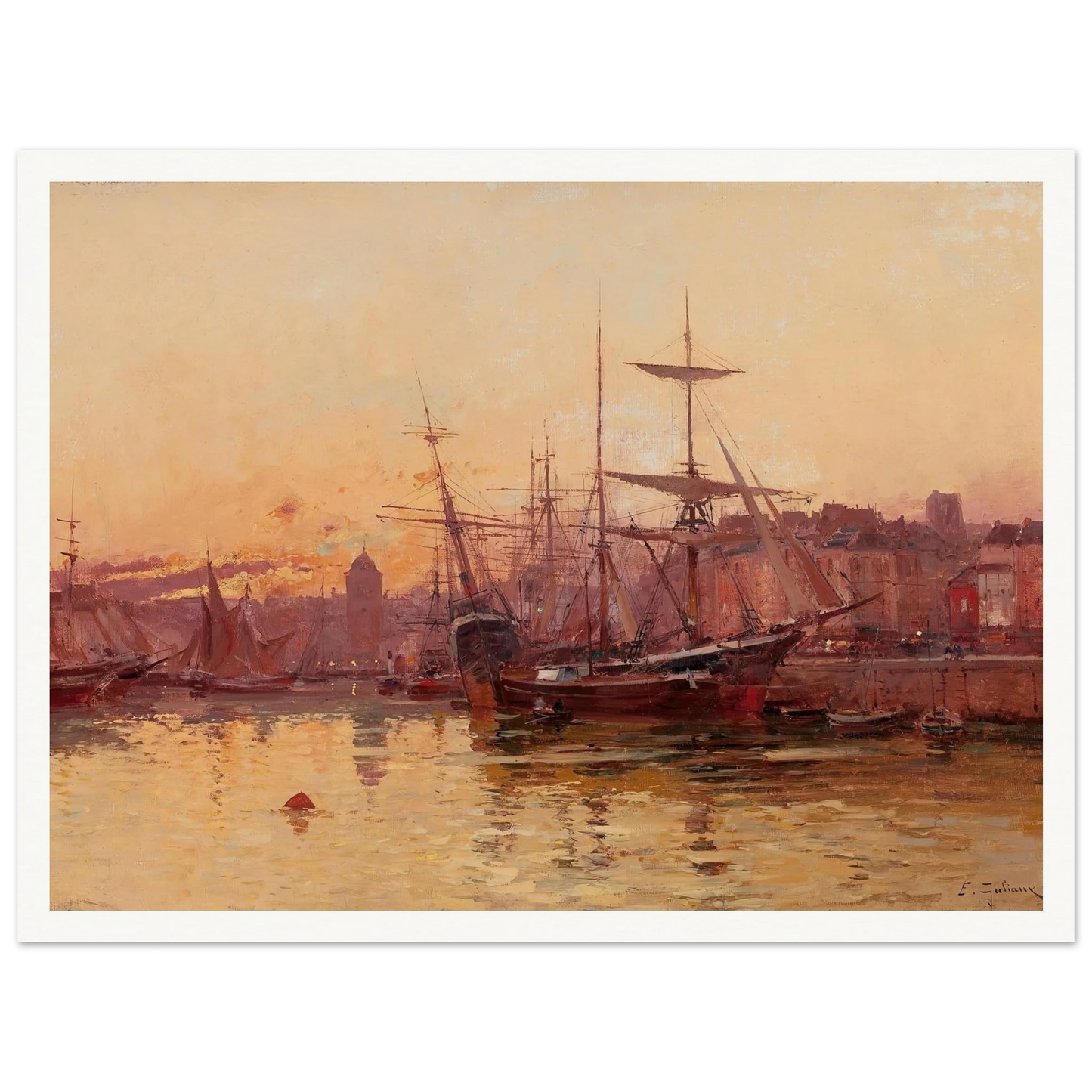 Voiliers à quai en Normandie Art Print | Eugene Galien Laloue - Framed Poster - 30x40 cm / 12x16″ - Black frame