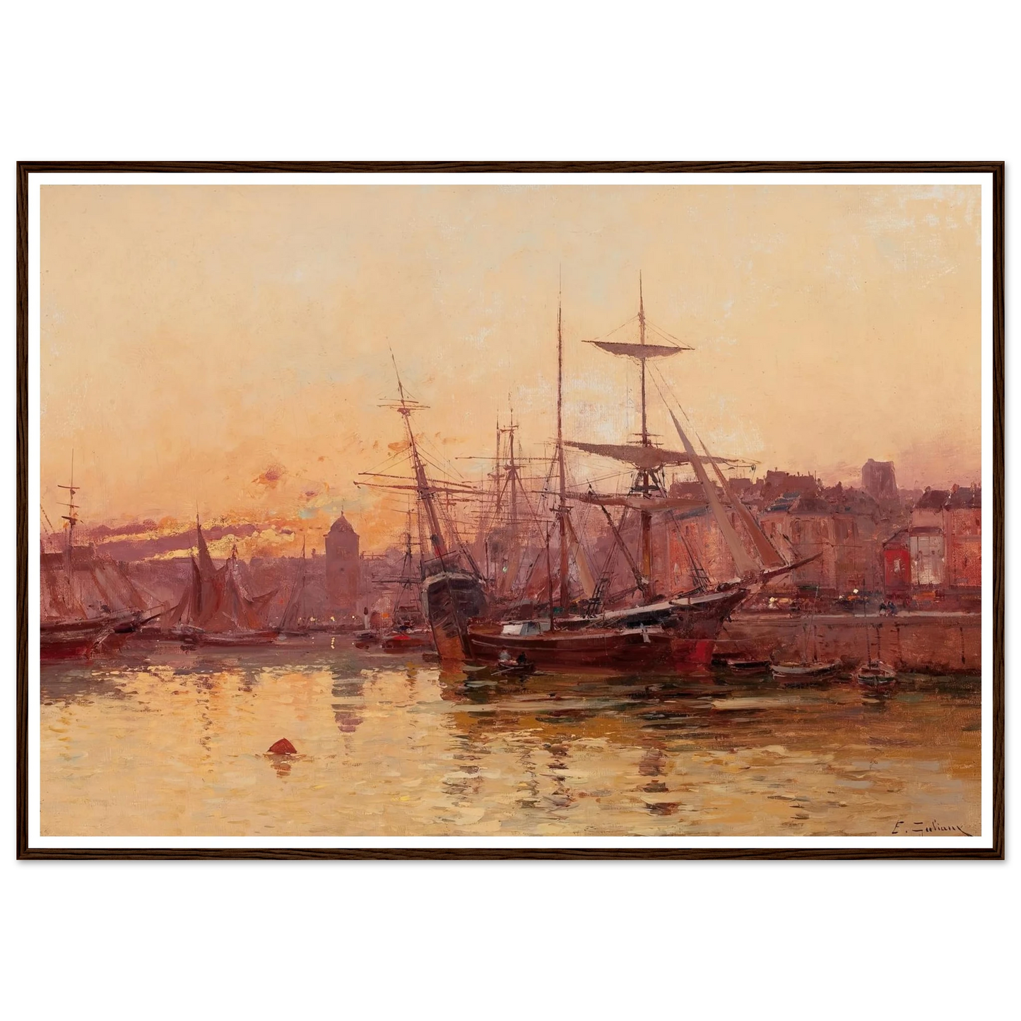 Voiliers à quai en Normandie Art Print | Eugene Galien Laloue - Framed Poster - 30x40 cm / 12x16″ - Black frame