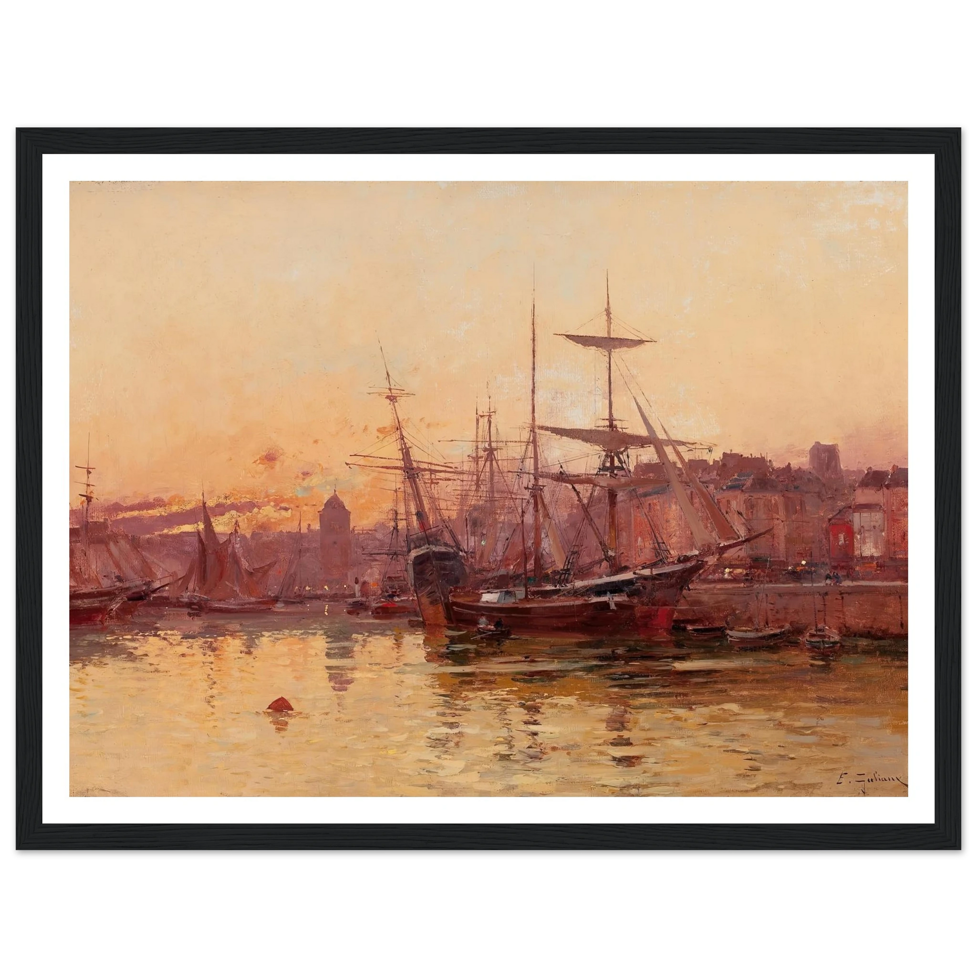 Voiliers à quai en Normandie Art Print | Eugene Galien Laloue - Framed Poster - 30x40 cm / 12x16″ - Black frame