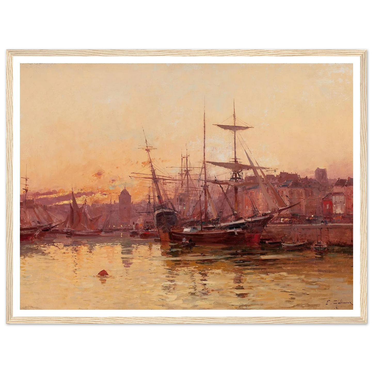 Voiliers à quai en Normandie Art Print | Eugene Galien Laloue - Framed Poster - 30x40 cm / 12x16″ - Black frame