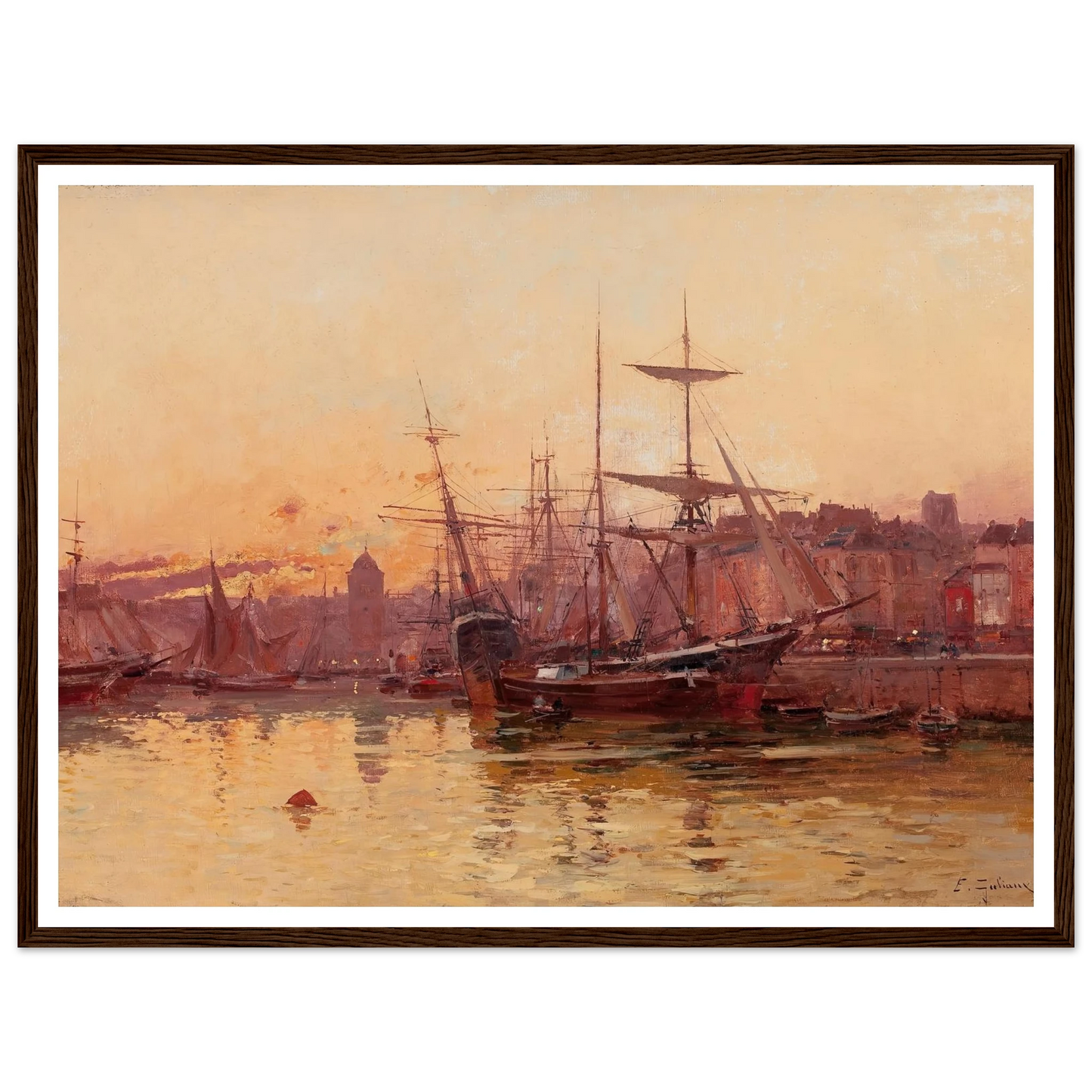 Voiliers à quai en Normandie Art Print | Eugene Galien Laloue - Framed Poster - 30x40 cm / 12x16″ - Black frame