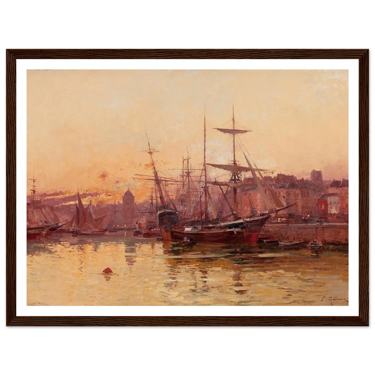 Voiliers à quai en Normandie Art Print | Eugene Galien Laloue - Framed Poster - 30x40 cm / 12x16″ - Black frame