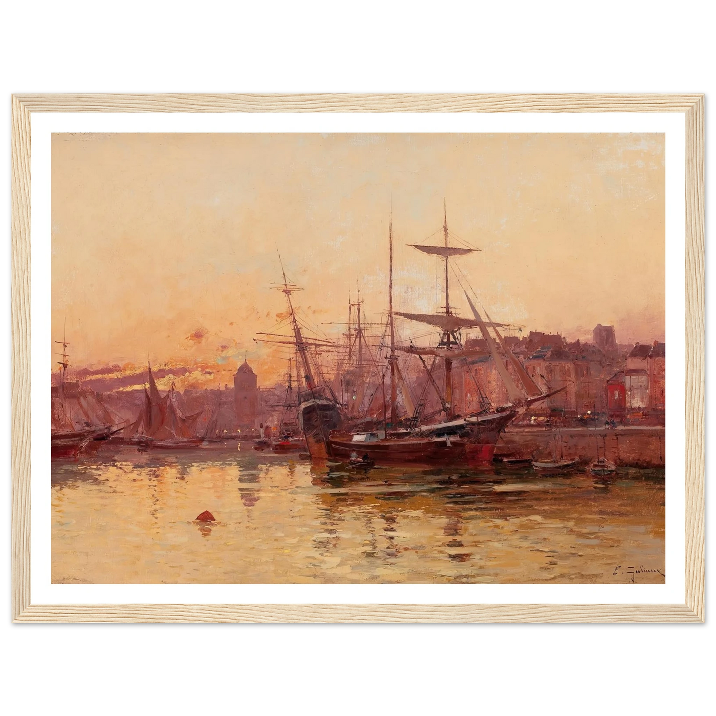 Voiliers à quai en Normandie Art Print | Eugene Galien Laloue - Framed Poster - 30x40 cm / 12x16″ - Black frame
