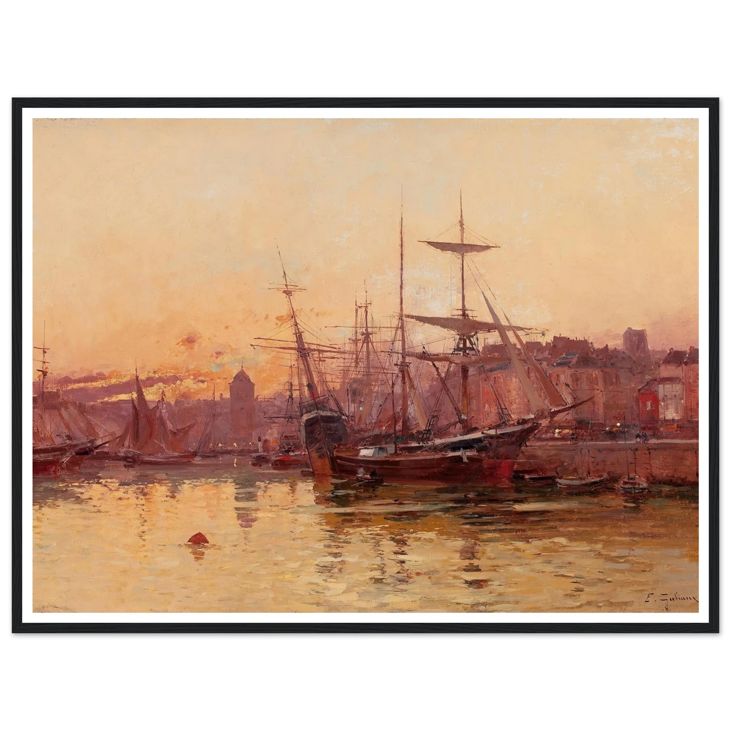 Voiliers à quai en Normandie Art Print | Eugene Galien Laloue - Framed Poster - 30x40 cm / 12x16″ - Black frame