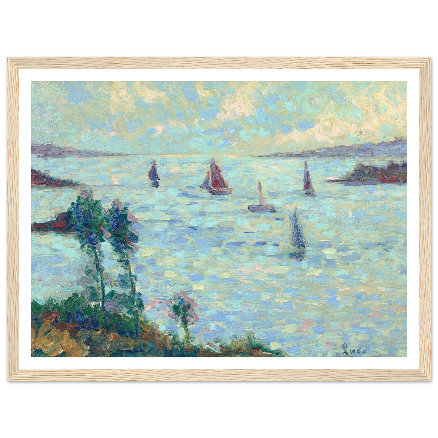 Voiliers au large de Kermouster (circa 1914-1915) Art Print | Maximilien Luce - Framed Poster - 30x40 cm / 12x16″ - Black frame