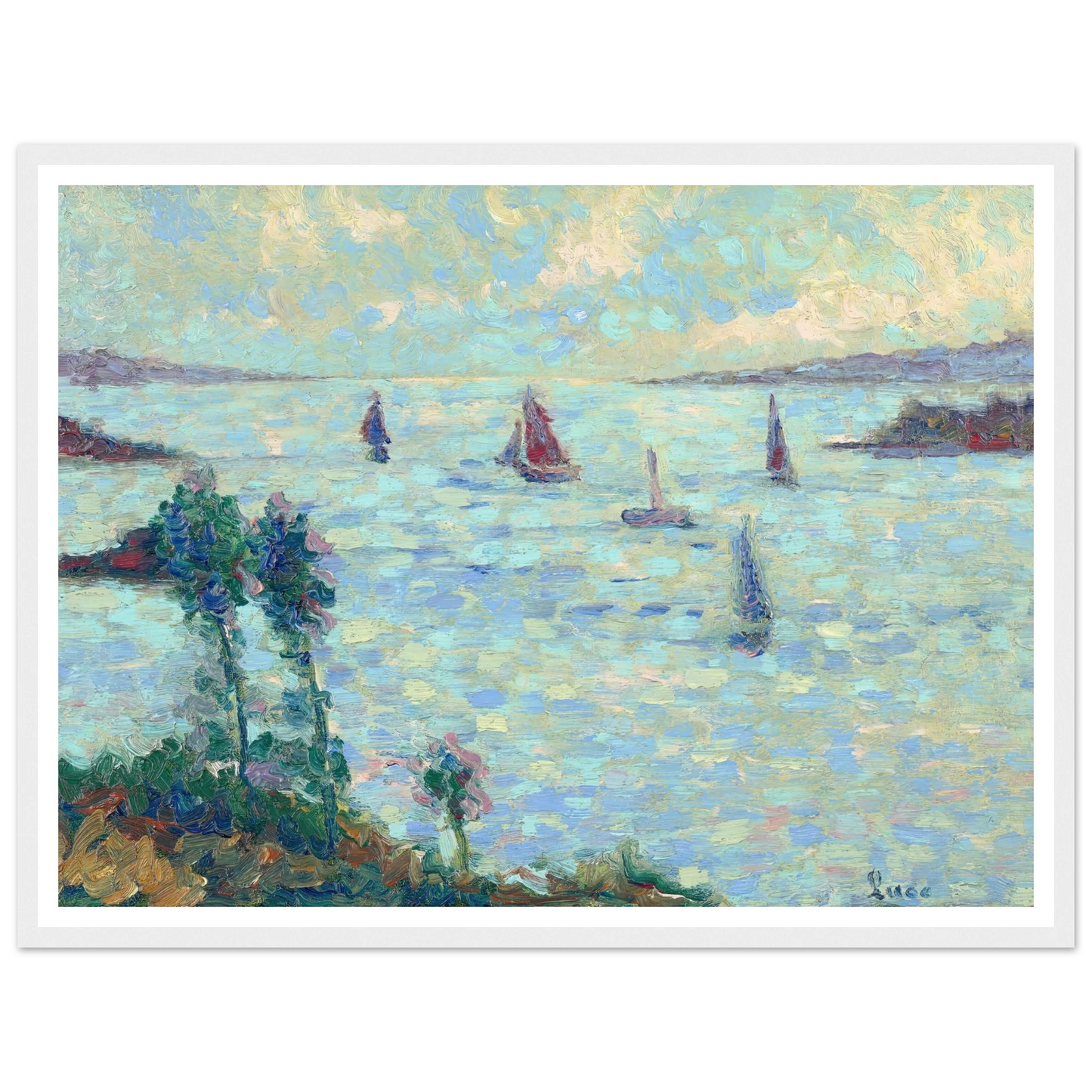 Voiliers au large de Kermouster (circa 1914-1915) Art Print | Maximilien Luce - Framed Poster - 30x40 cm / 12x16″ - Black frame