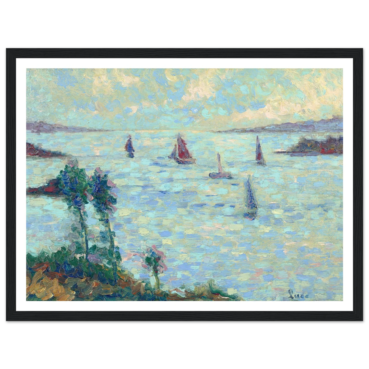 Voiliers au large de Kermouster (circa 1914-1915) Art Print | Maximilien Luce - Framed Poster - 30x40 cm / 12x16″ - Black frame