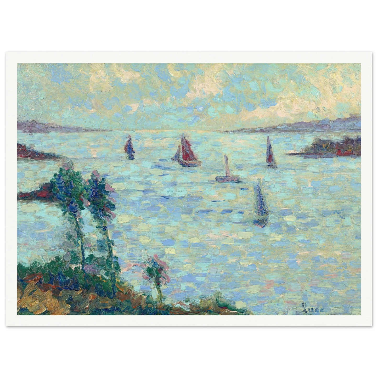 Voiliers au large de Kermouster (circa 1914-1915) Art Print | Maximilien Luce - Framed Poster - 30x40 cm / 12x16″ - Black frame