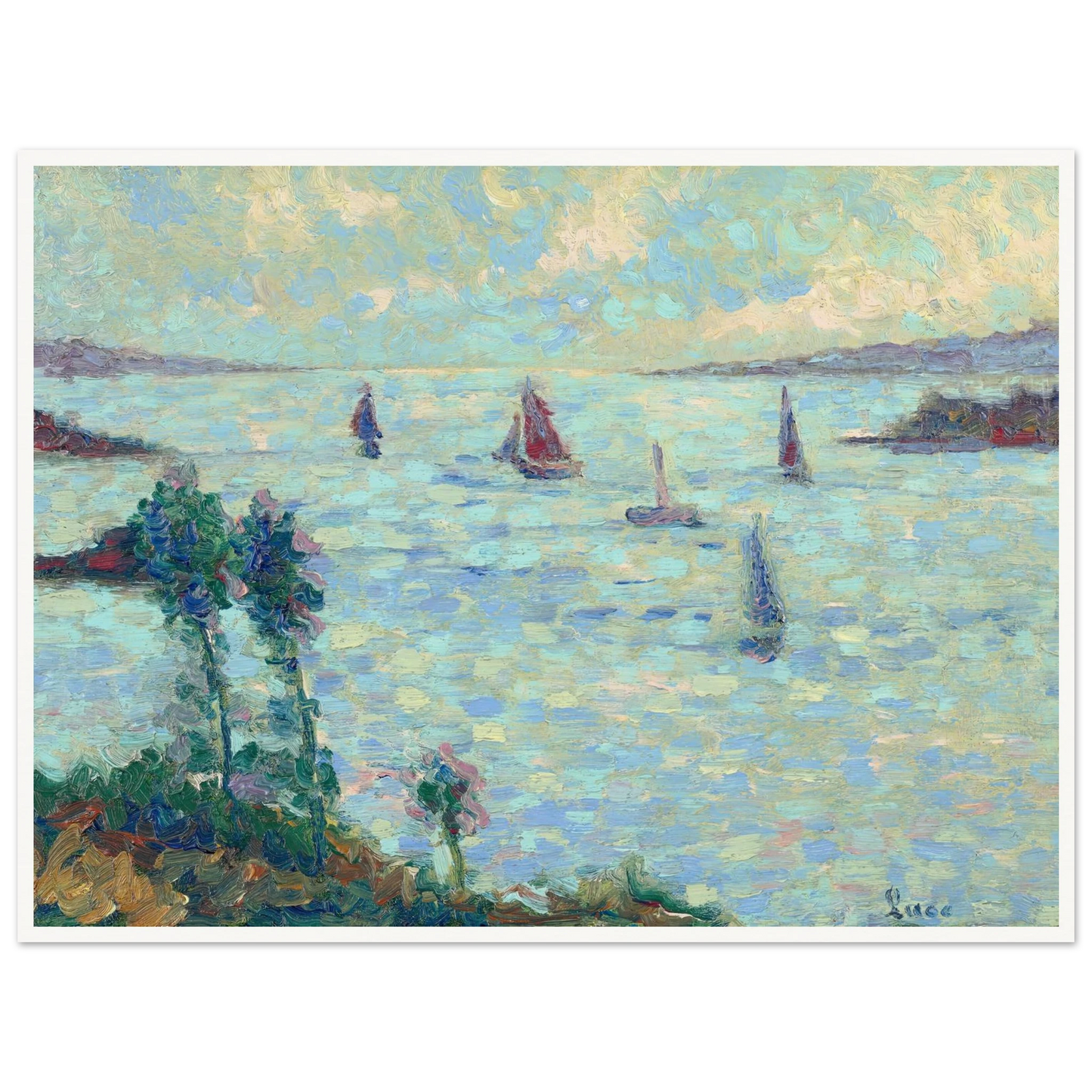 Voiliers au large de Kermouster (circa 1914-1915) Art Print | Maximilien Luce - Framed Poster - 30x40 cm / 12x16″ - Black frame