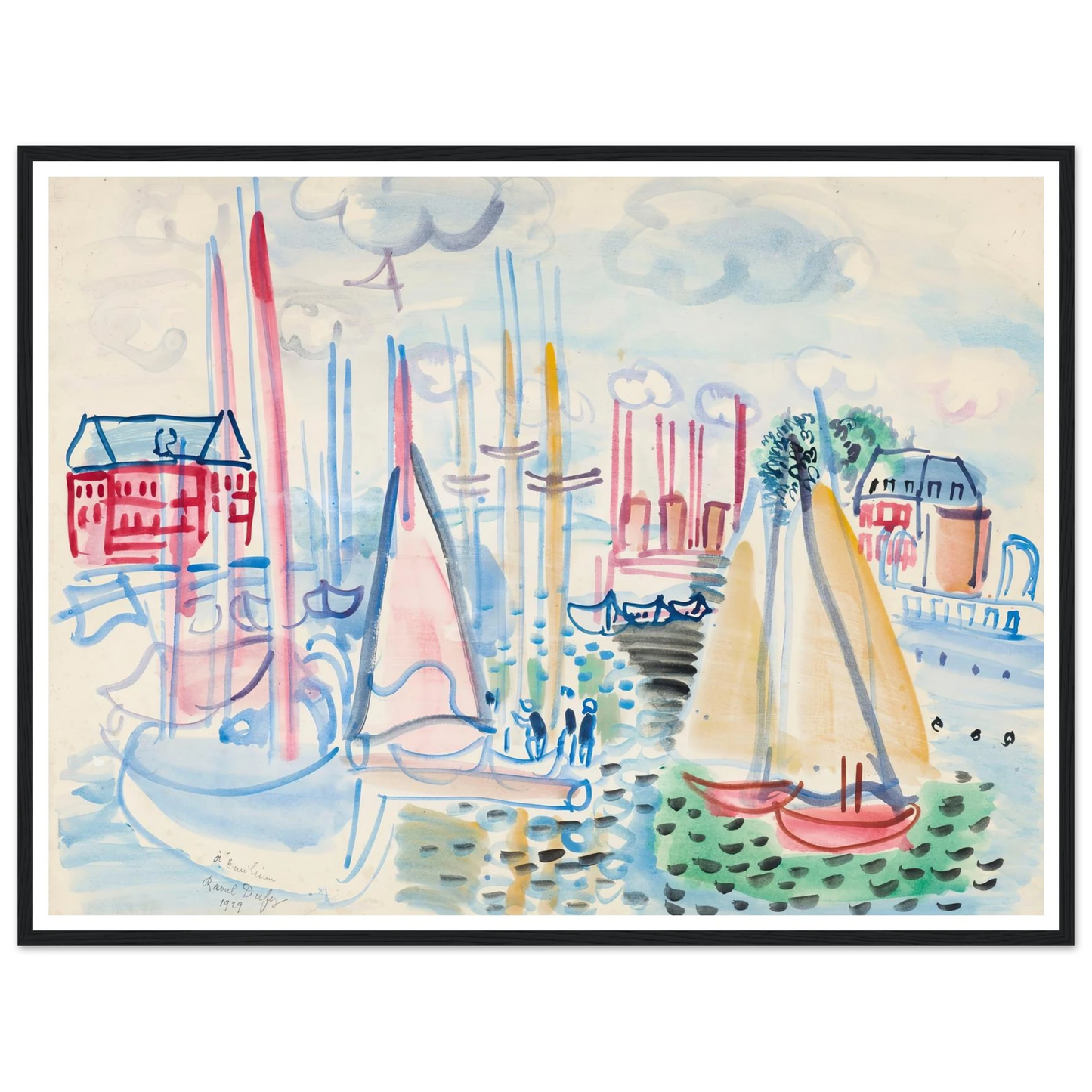 Voiliers dans le port de Deauville (1929) Art Print | Raoul Dufy - Framed Poster - 30x40 cm / 12x16″ - Black frame