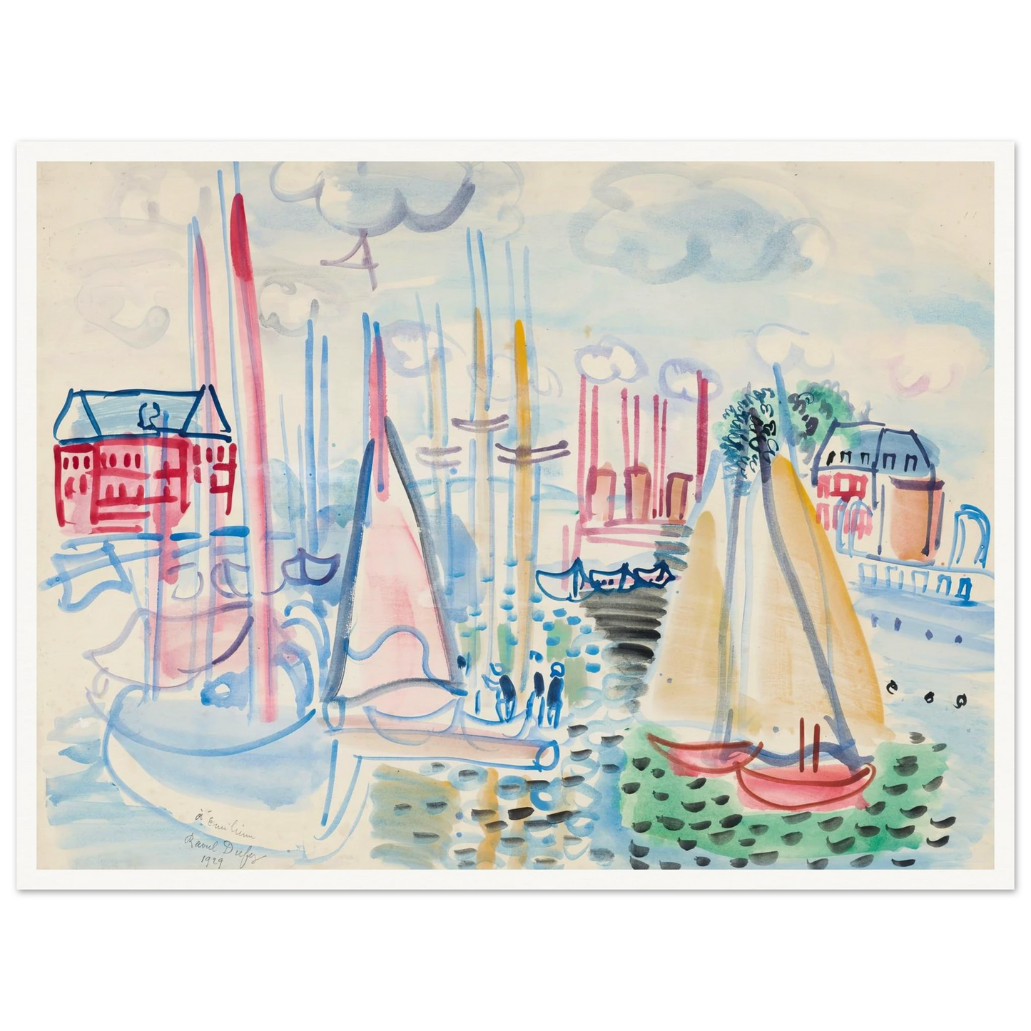 Voiliers dans le port de Deauville (1929) Art Print | Raoul Dufy - Framed Poster - 30x40 cm / 12x16″ - Black frame