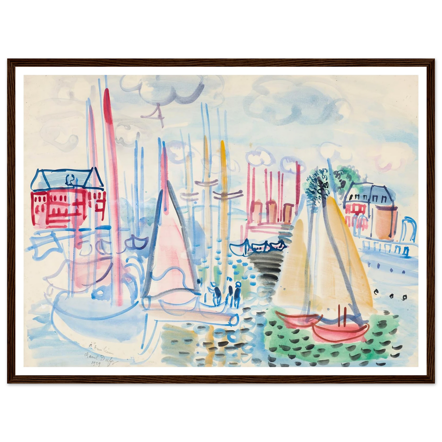 Voiliers dans le port de Deauville (1929) Art Print | Raoul Dufy - Framed Poster - 30x40 cm / 12x16″ - Black frame