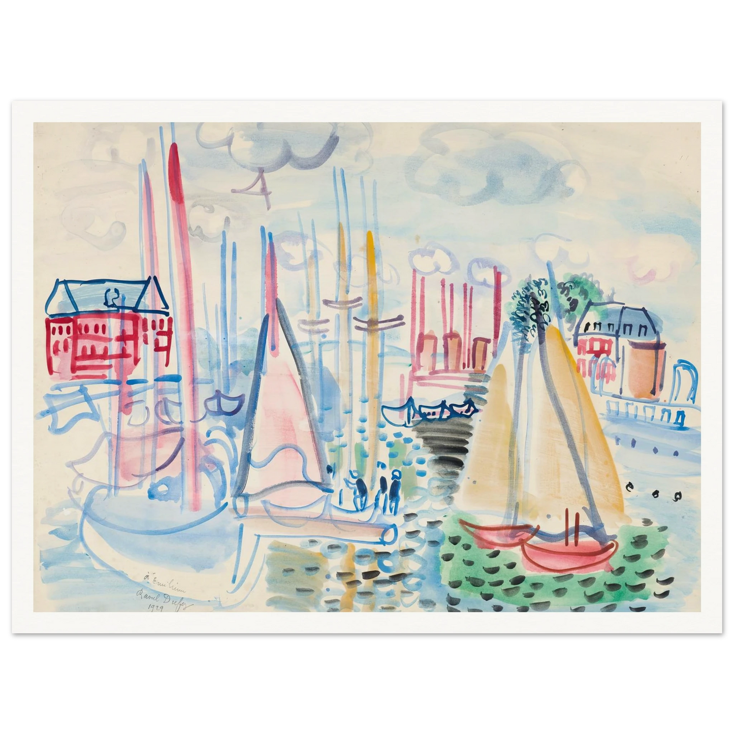 Voiliers dans le port de Deauville (1929) Art Print | Raoul Dufy - Framed Poster - 30x40 cm / 12x16″ - Black frame