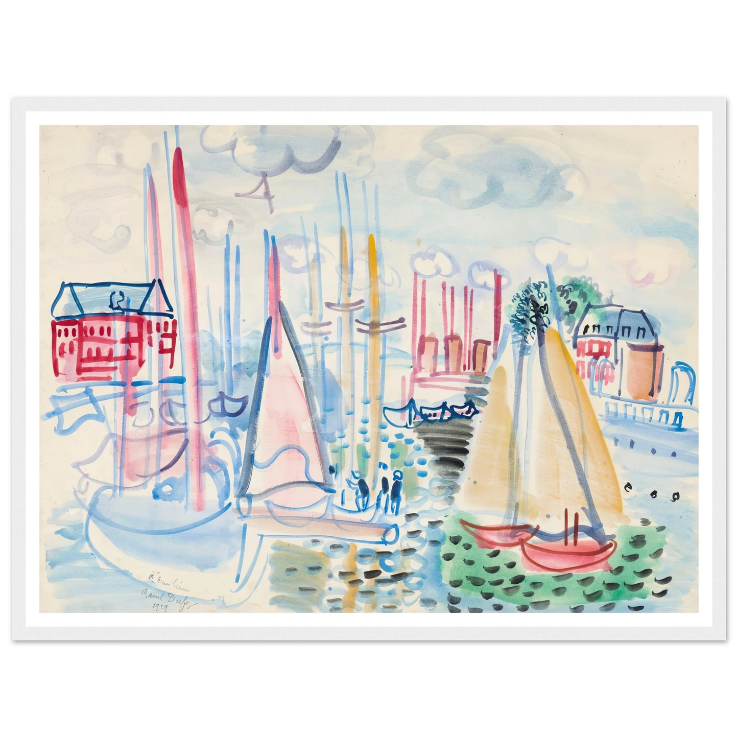 Voiliers dans le port de Deauville (1929) Art Print | Raoul Dufy - Framed Poster - 30x40 cm / 12x16″ - Black frame