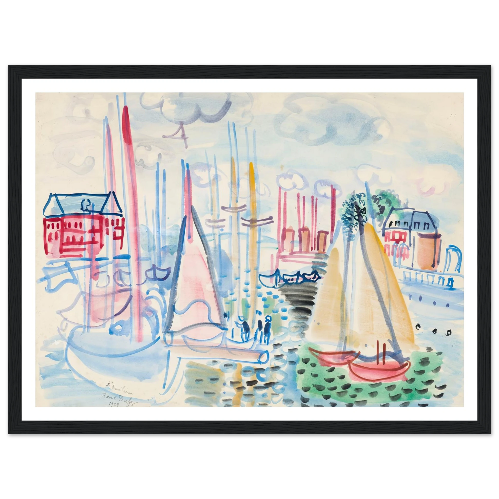 Voiliers dans le port de Deauville (1929) Art Print | Raoul Dufy - Framed Poster - 30x40 cm / 12x16″ - Black frame