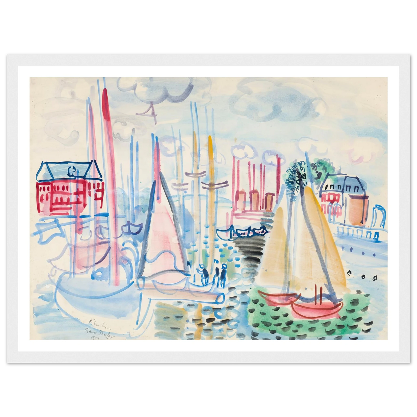 Voiliers dans le port de Deauville (1929) Art Print | Raoul Dufy - Framed Poster - 30x40 cm / 12x16″ - Black frame