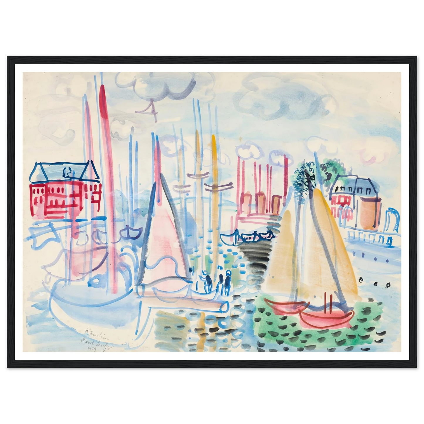 Voiliers dans le port de Deauville (1929) Art Print | Raoul Dufy - Framed Poster - 30x40 cm / 12x16″ - Black frame