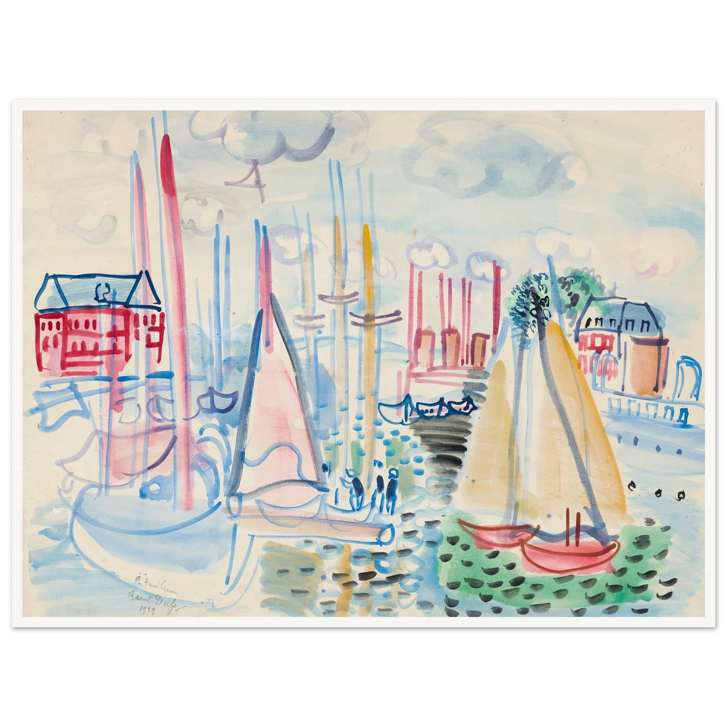 Voiliers dans le port de Deauville (1929) Art Print | Raoul Dufy - Framed Poster - 30x40 cm / 12x16″ - Black frame