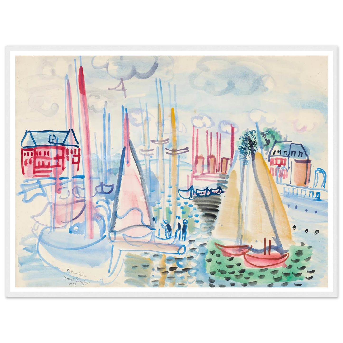 Voiliers dans le port de Deauville (1929) Art Print | Raoul Dufy - Framed Poster - 30x40 cm / 12x16″ - Black frame