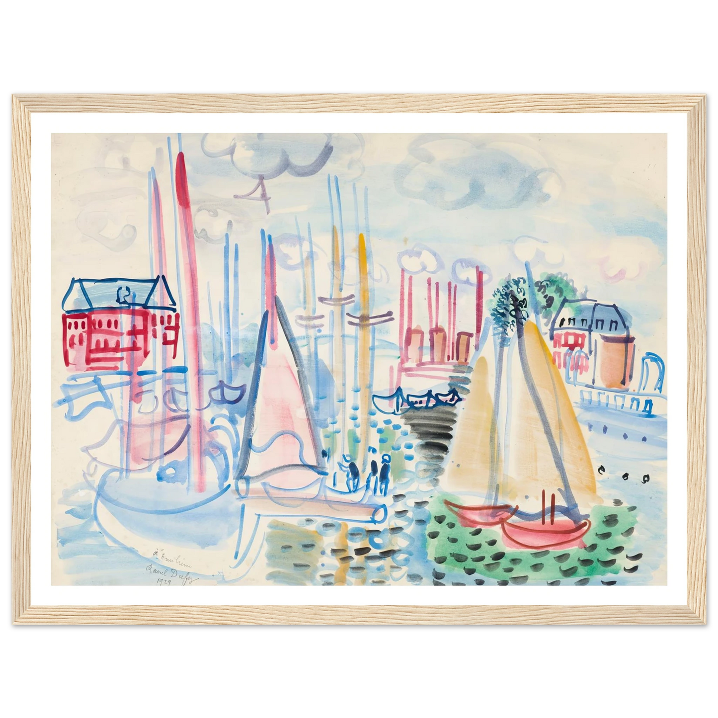 Voiliers dans le port de Deauville (1929) Art Print | Raoul Dufy - Framed Poster - 30x40 cm / 12x16″ - Black frame