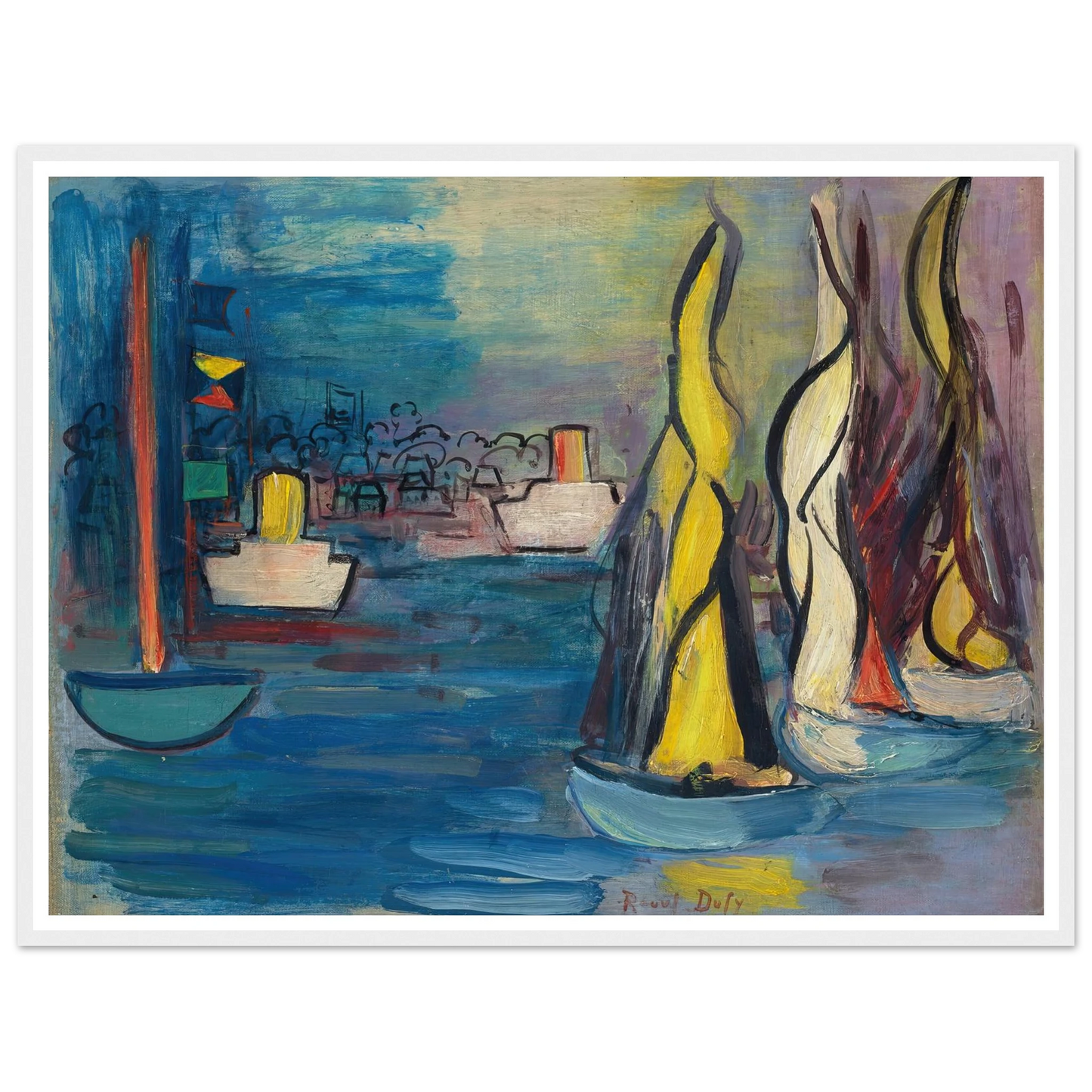 Voiliers dans le port de Deauville (circa 1935) Art Print | Raoul Dufy - Framed Poster - 30x40 cm / 12x16″ - Black frame