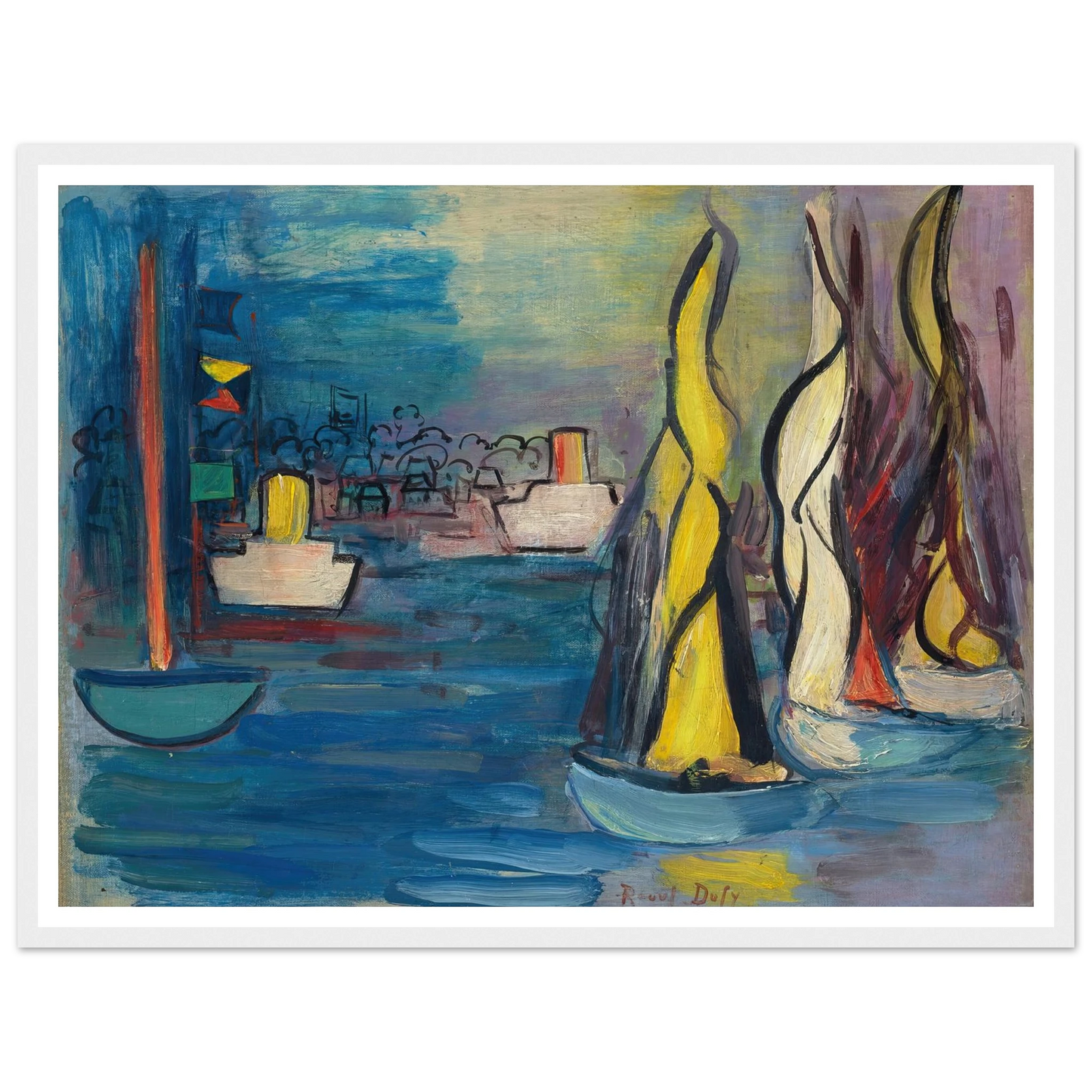 Voiliers dans le port de Deauville (circa 1935) Art Print | Raoul Dufy - Framed Poster - 30x40 cm / 12x16″ - Black frame