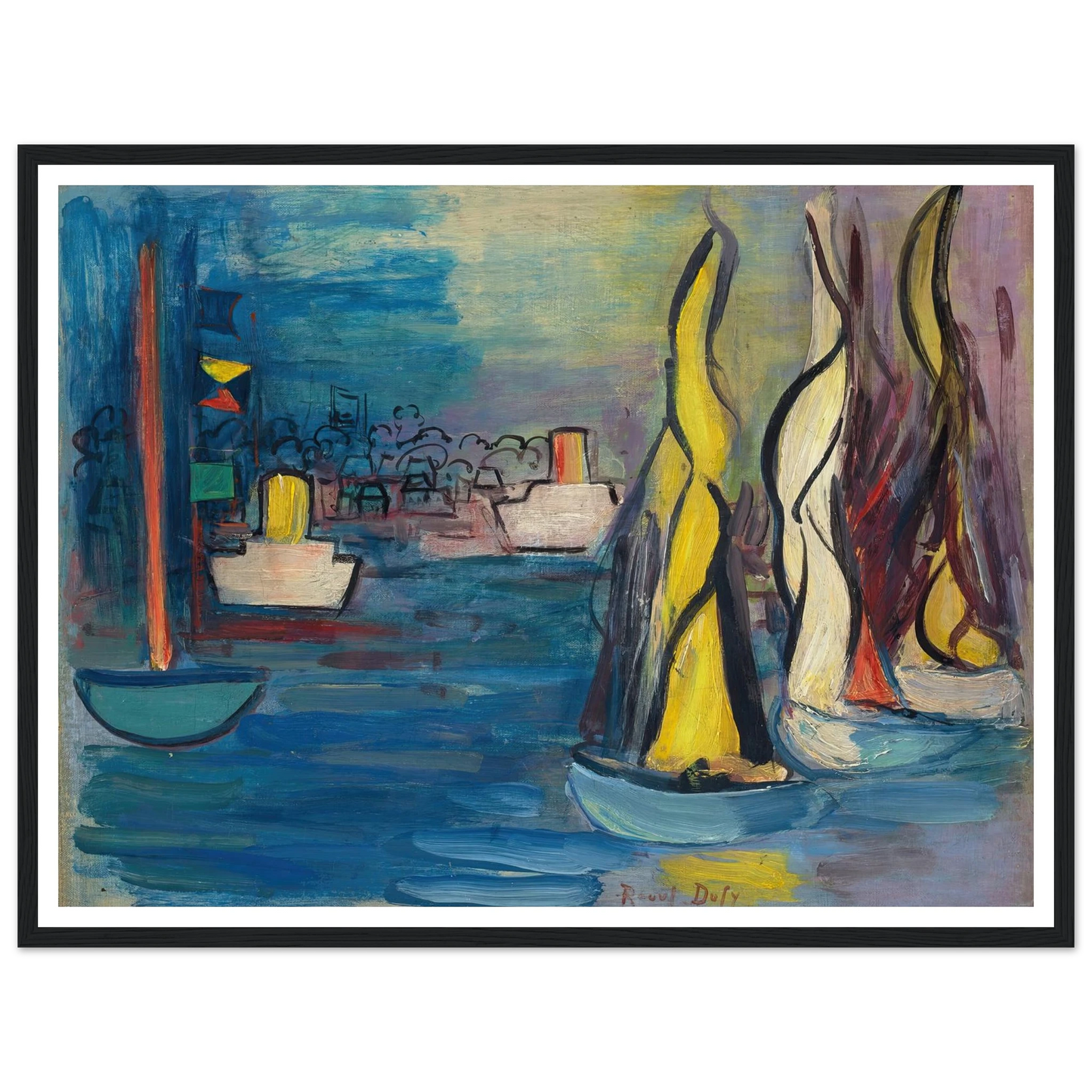 Voiliers dans le port de Deauville (circa 1935) Art Print | Raoul Dufy - Framed Poster - 30x40 cm / 12x16″ - Black frame