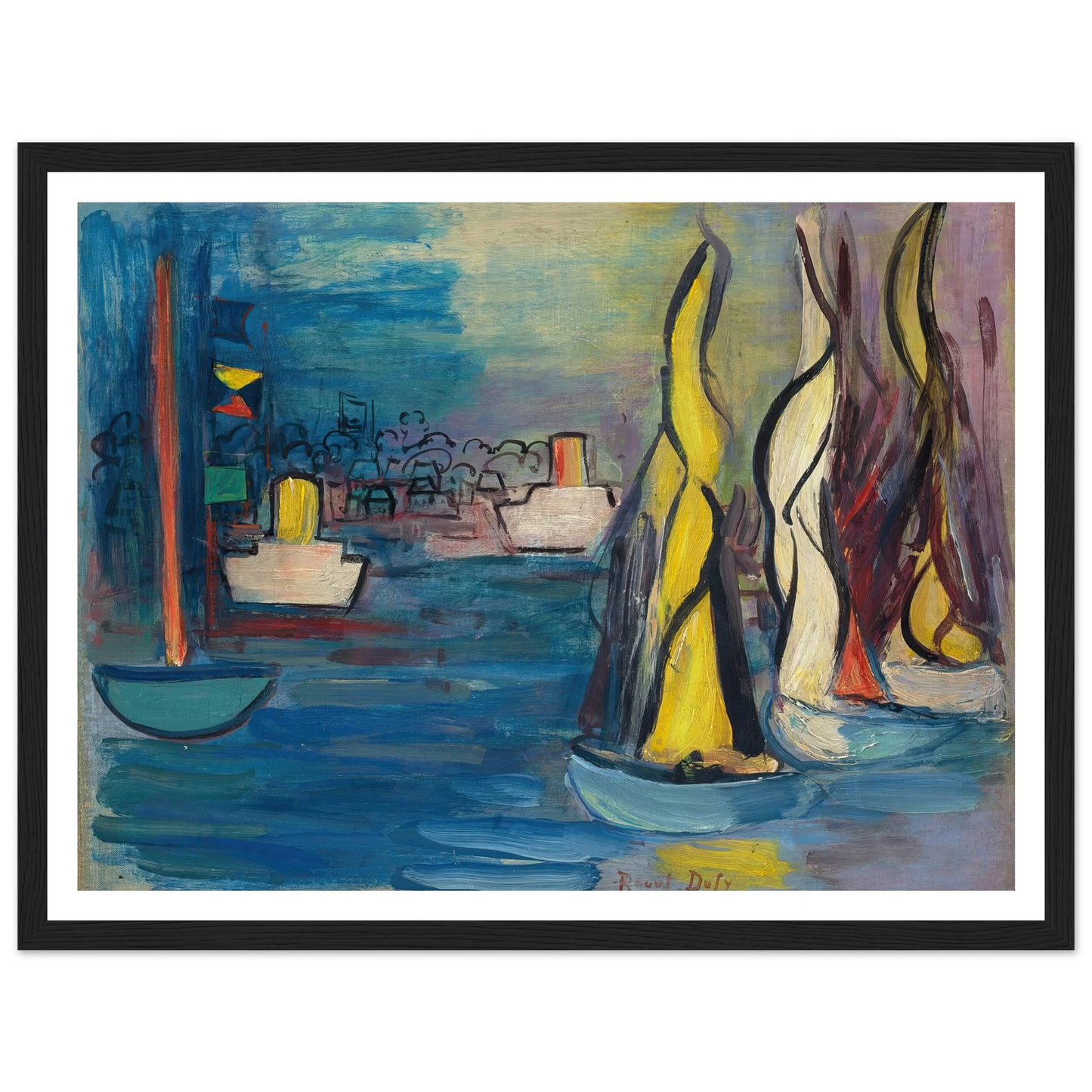 Voiliers dans le port de Deauville (circa 1935) Art Print | Raoul Dufy - Framed Poster - 30x40 cm / 12x16″ - Black frame