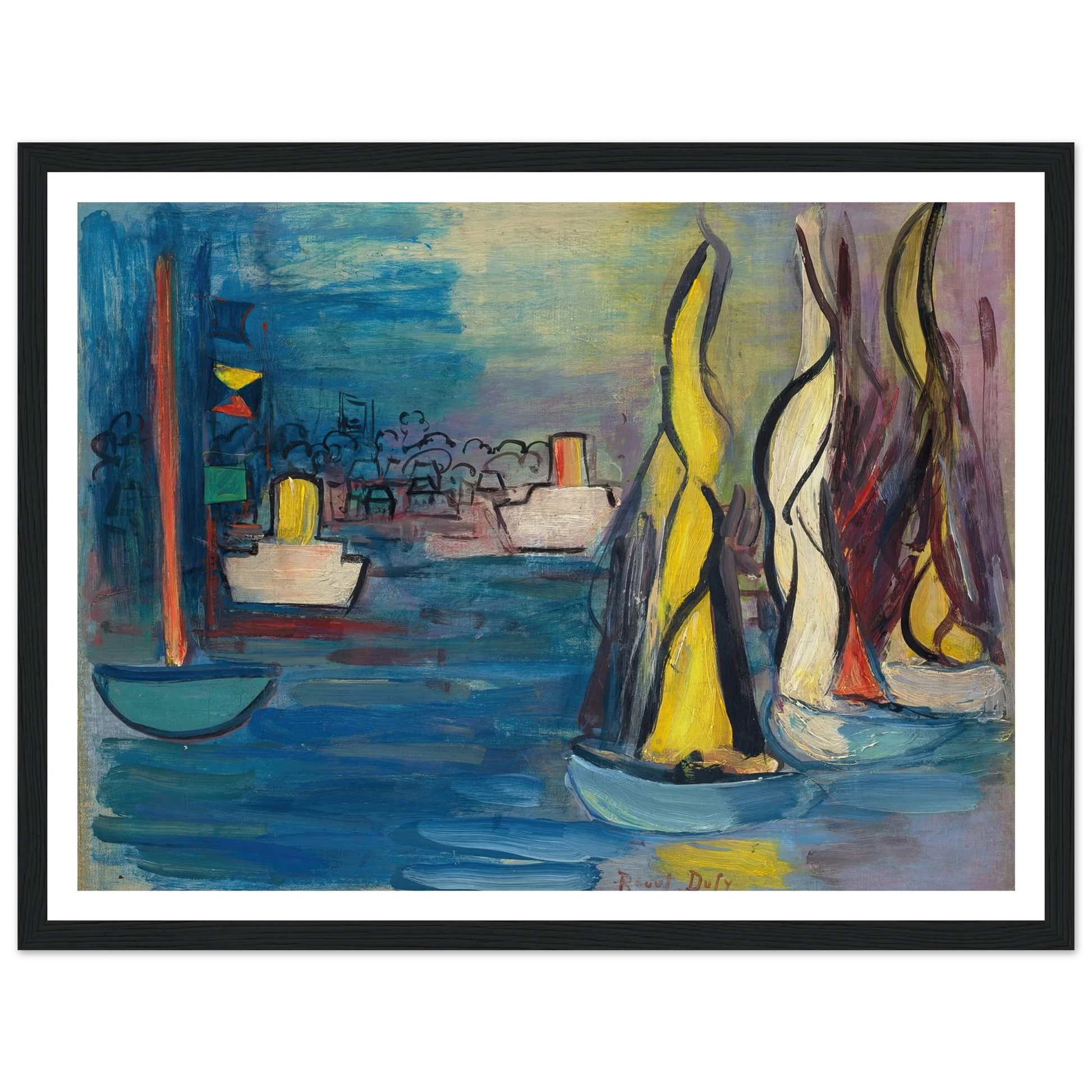 Voiliers dans le port de Deauville (circa 1935) Art Print | Raoul Dufy - Framed Poster - 30x40 cm / 12x16″ - Black frame