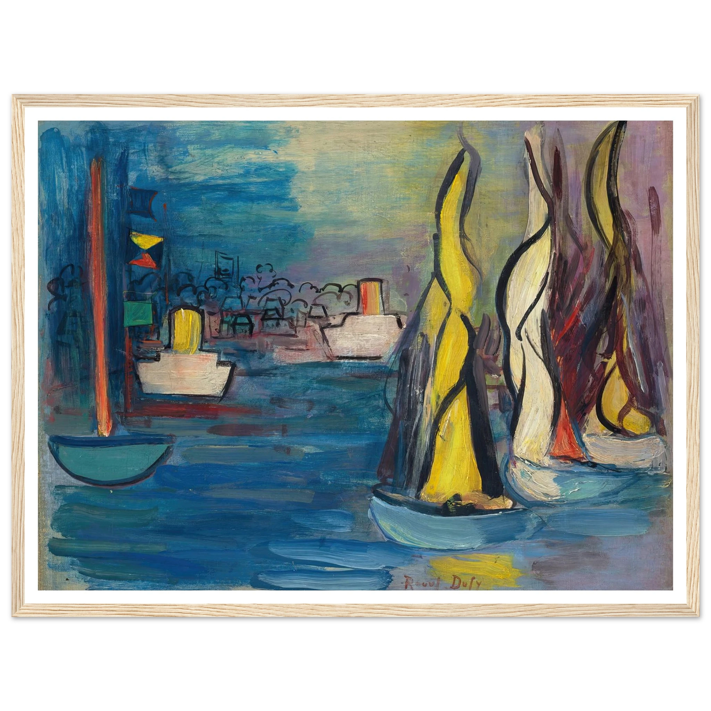 Voiliers dans le port de Deauville (circa 1935) Art Print | Raoul Dufy - Framed Poster - 30x40 cm / 12x16″ - Black frame