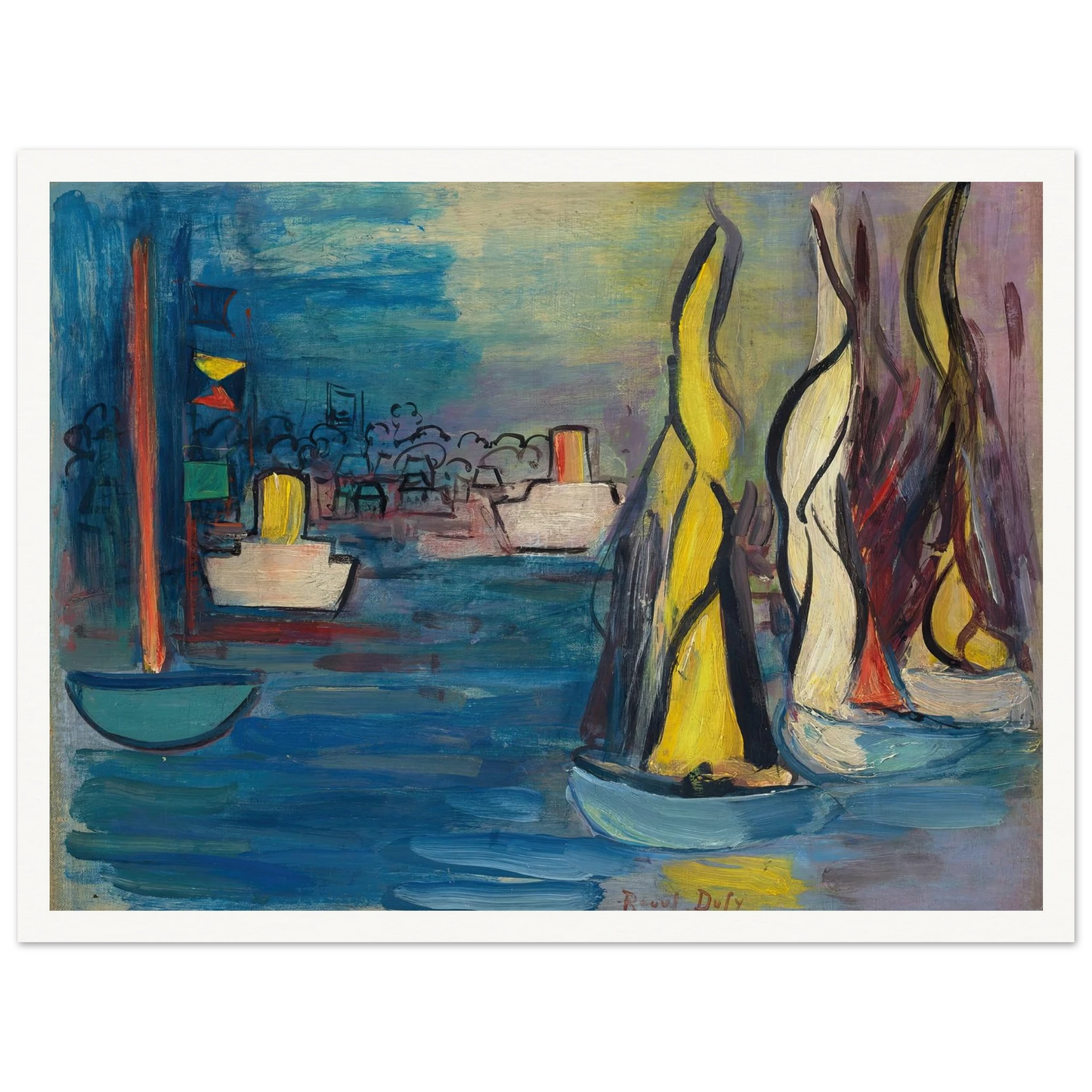 Voiliers dans le port de Deauville (circa 1935) Art Print | Raoul Dufy - Framed Poster - 30x40 cm / 12x16″ - Black frame