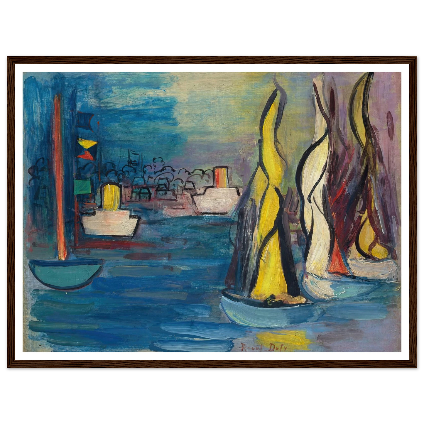 Voiliers dans le port de Deauville (circa 1935) Art Print | Raoul Dufy - Framed Poster - 30x40 cm / 12x16″ - Black frame