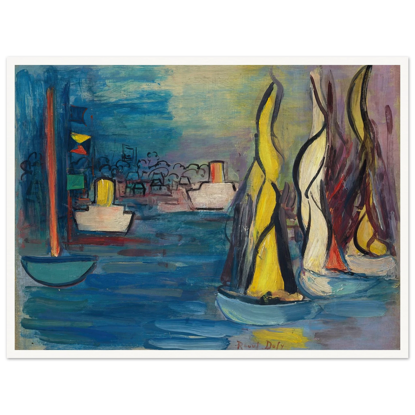 Voiliers dans le port de Deauville (circa 1935) Art Print | Raoul Dufy - Framed Poster - 30x40 cm / 12x16″ - Black frame