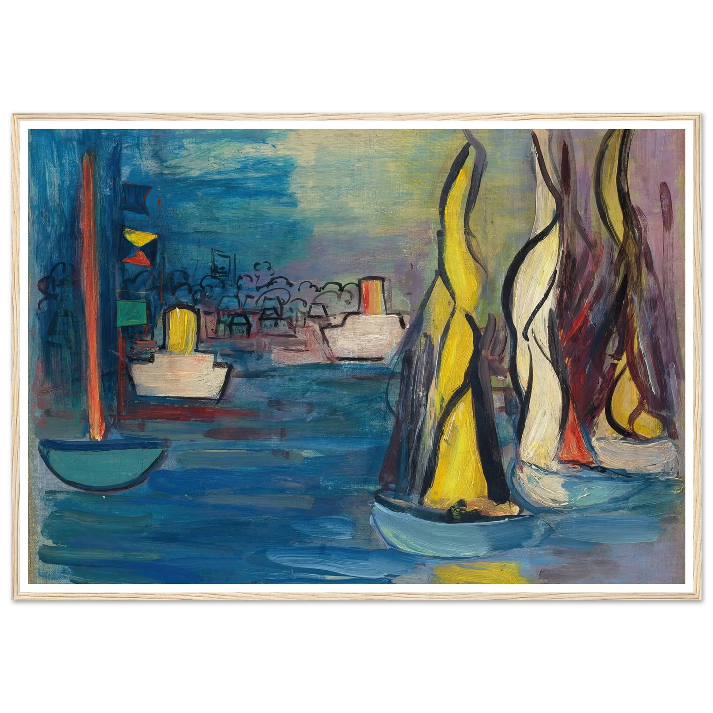 Voiliers dans le port de Deauville (circa 1935) Art Print | Raoul Dufy - Framed Poster - 30x40 cm / 12x16″ - Black frame