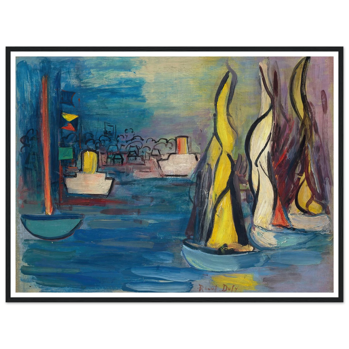 Voiliers dans le port de Deauville (circa 1935) Art Print | Raoul Dufy - Framed Poster - 30x40 cm / 12x16″ - Black frame