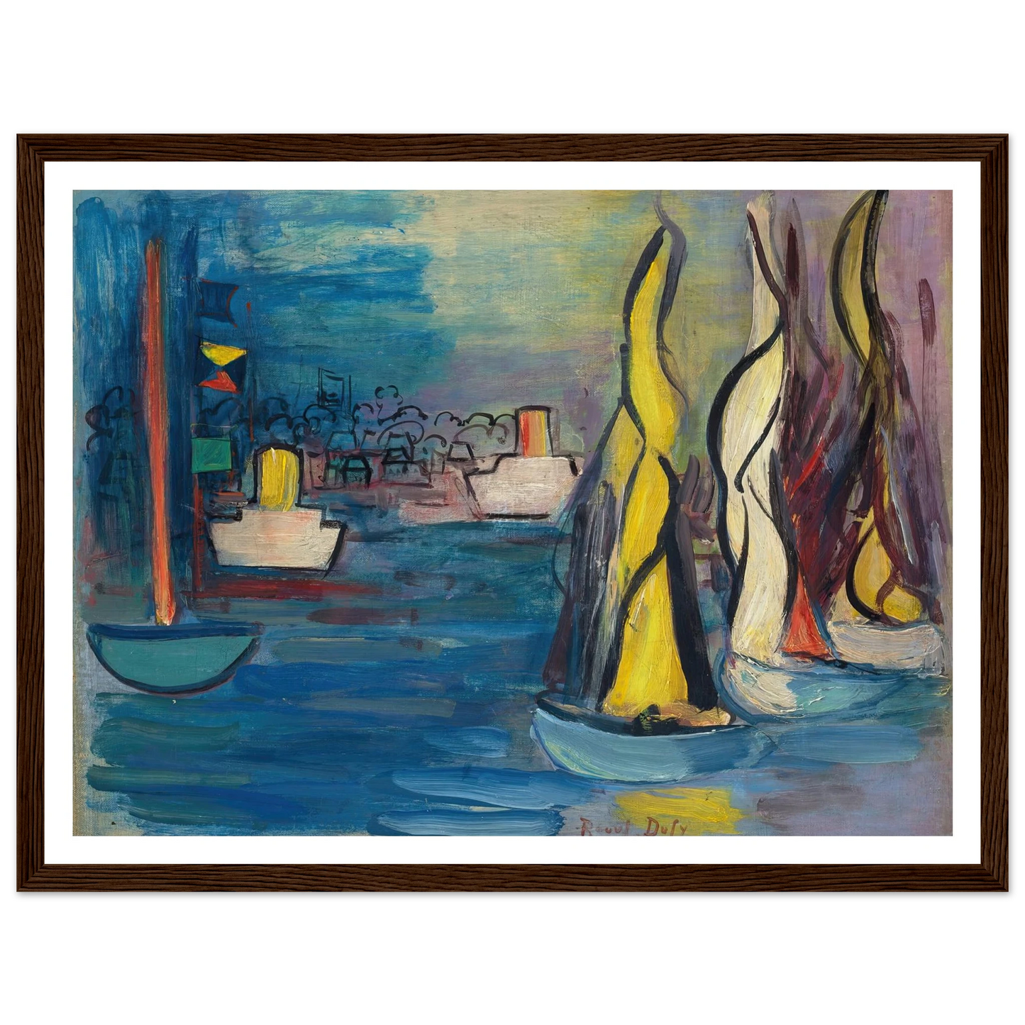 Voiliers dans le port de Deauville (circa 1935) Art Print | Raoul Dufy - Framed Poster - 30x40 cm / 12x16″ - Black frame