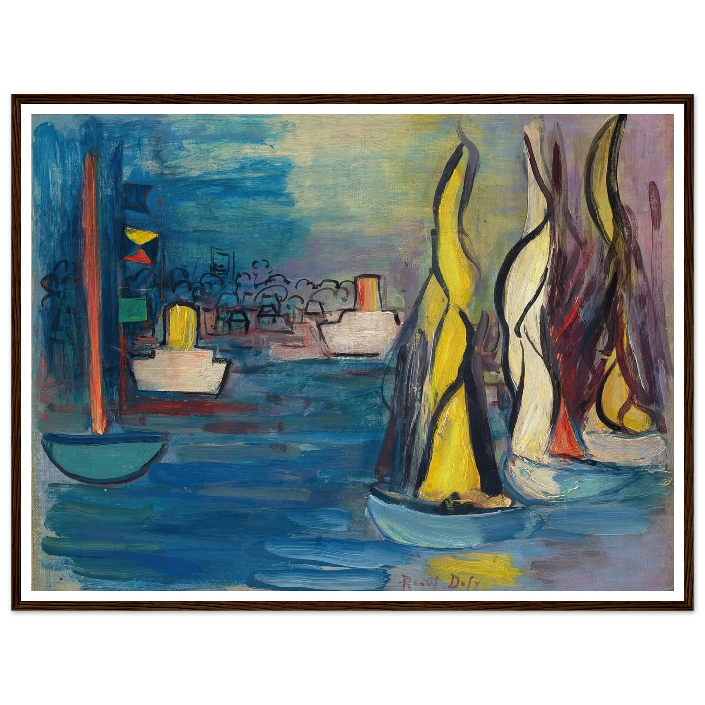 Voiliers dans le port de Deauville (circa 1935) Art Print | Raoul Dufy - Framed Poster - 30x40 cm / 12x16″ - Black frame