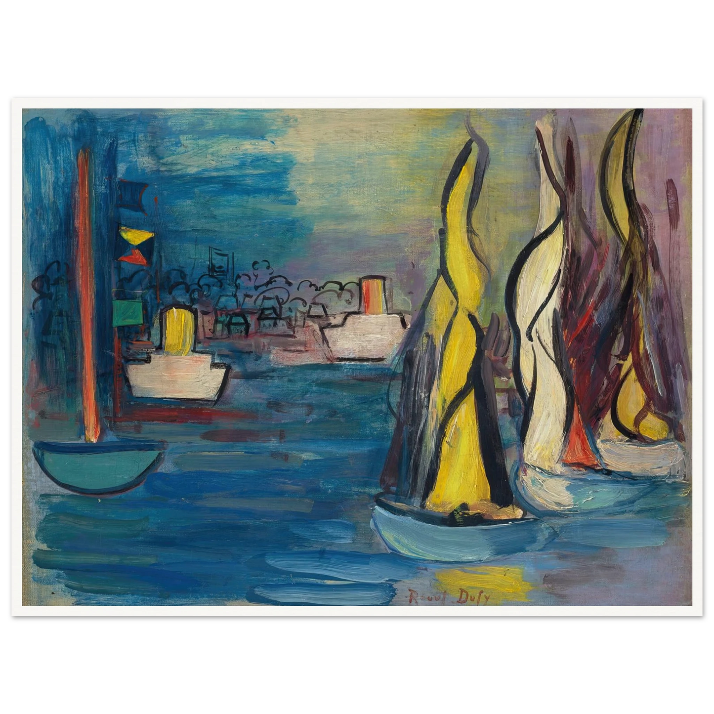 Voiliers dans le port de Deauville (circa 1935) Art Print | Raoul Dufy - Framed Poster - 30x40 cm / 12x16″ - Black frame