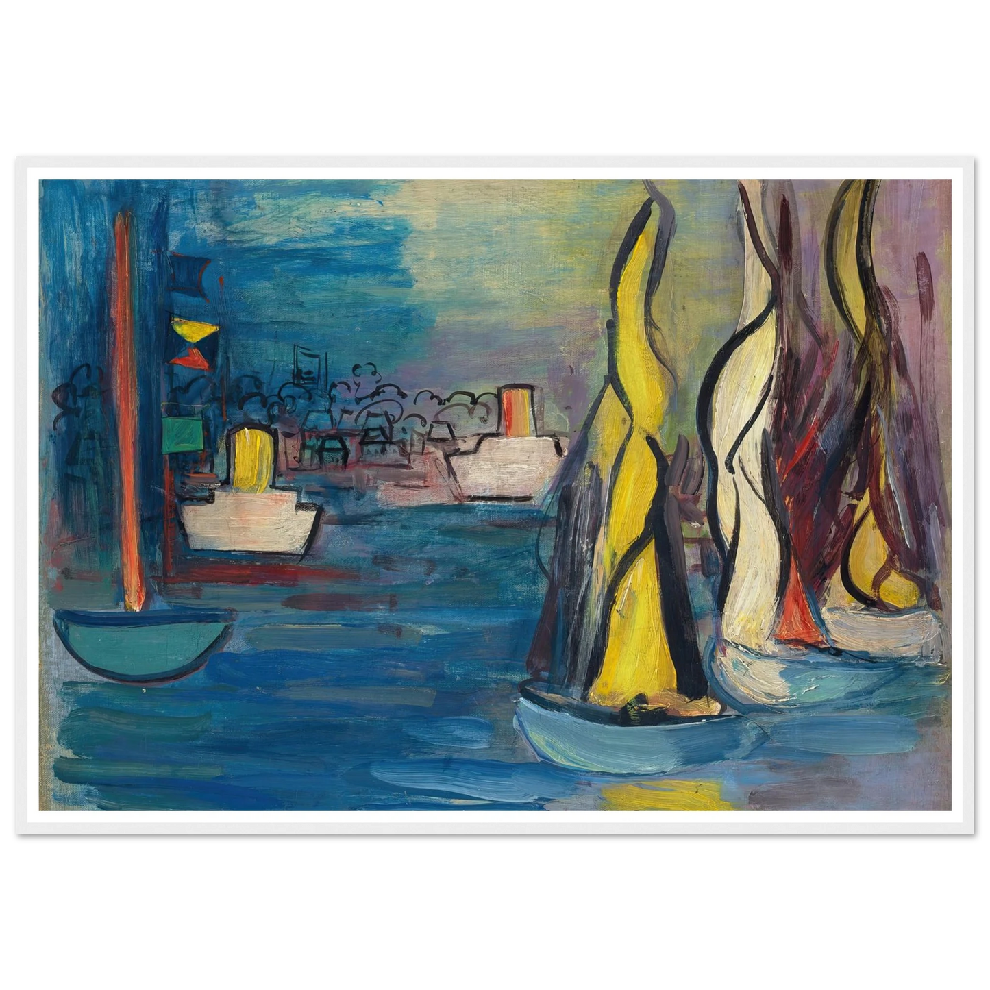 Voiliers dans le port de Deauville (circa 1935) Art Print | Raoul Dufy - Framed Poster - 30x40 cm / 12x16″ - Black frame