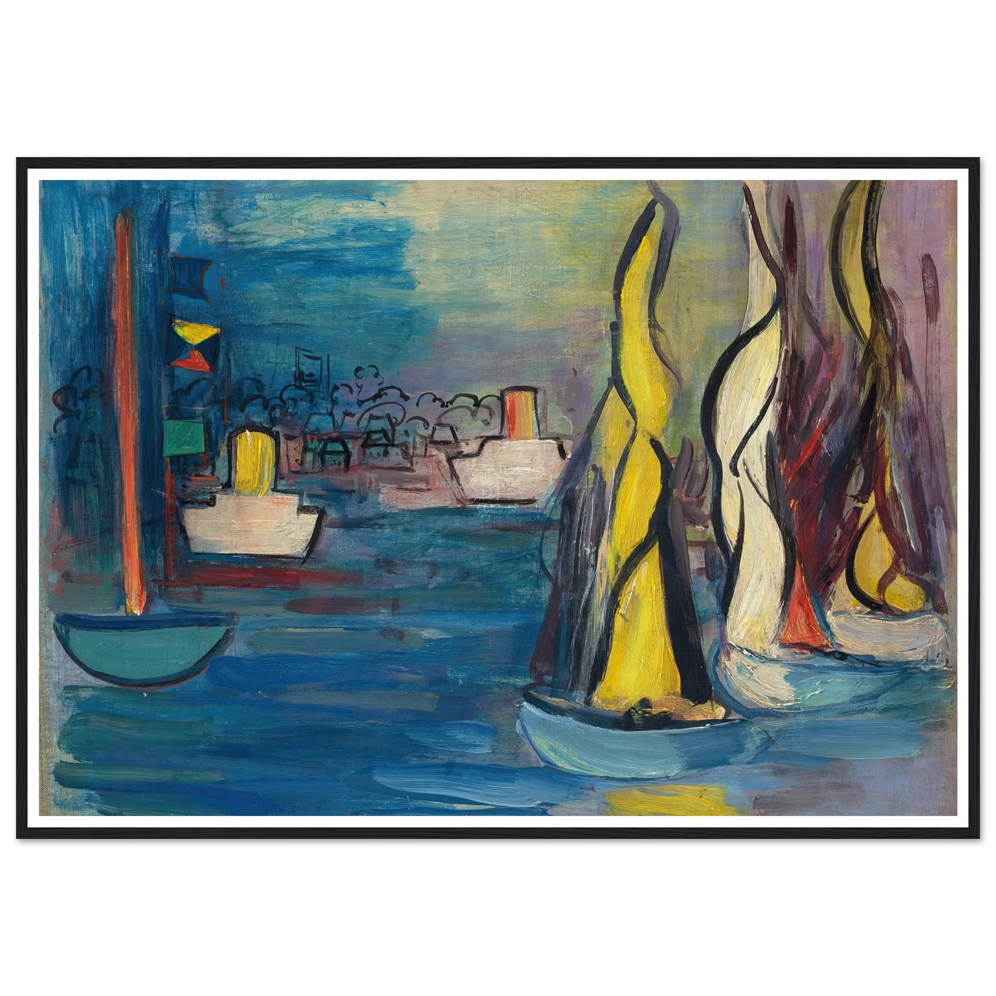 Voiliers dans le port de Deauville (circa 1935) Art Print | Raoul Dufy - Framed Poster - 30x40 cm / 12x16″ - Black frame