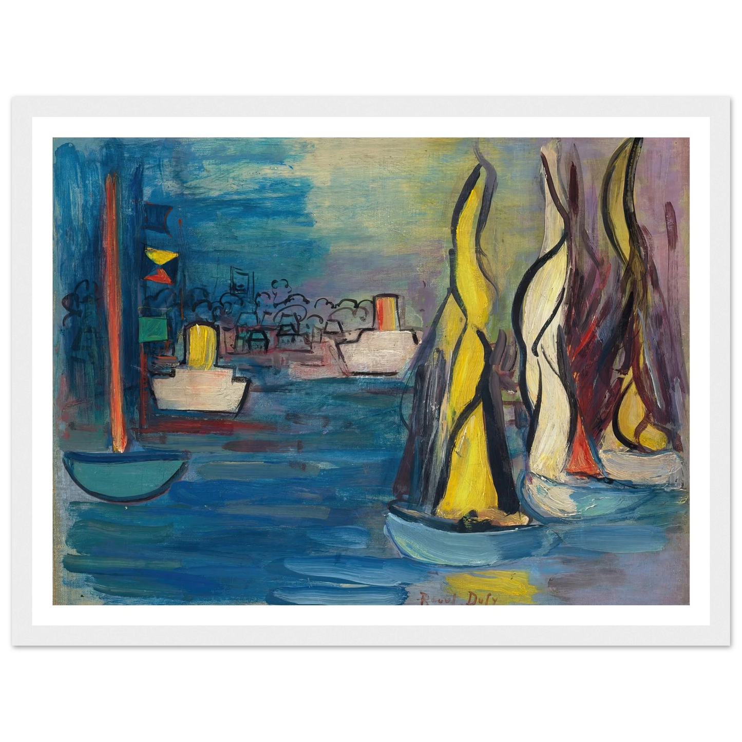 Voiliers dans le port de Deauville (circa 1935) Art Print | Raoul Dufy - Framed Poster - 30x40 cm / 12x16″ - Black frame