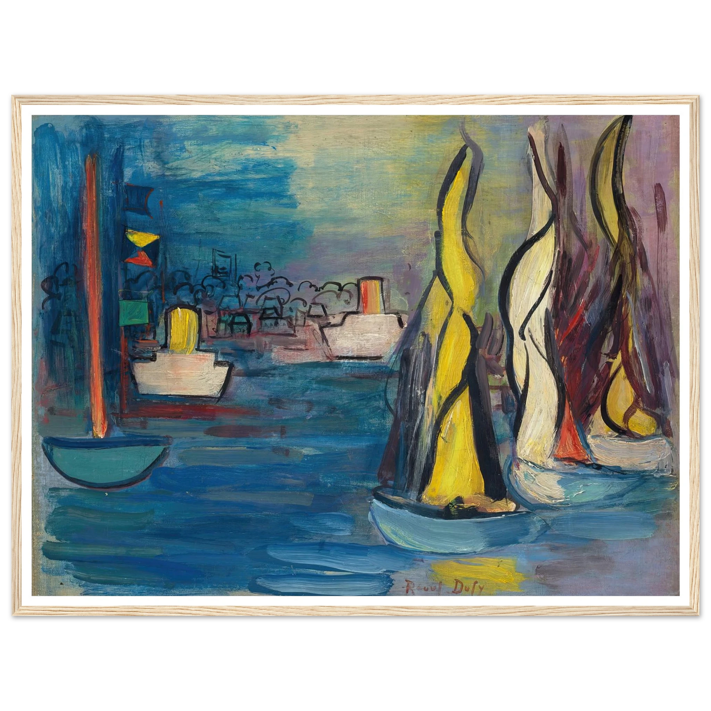 Voiliers dans le port de Deauville (circa 1935) Art Print | Raoul Dufy - Framed Poster - 30x40 cm / 12x16″ - Black frame