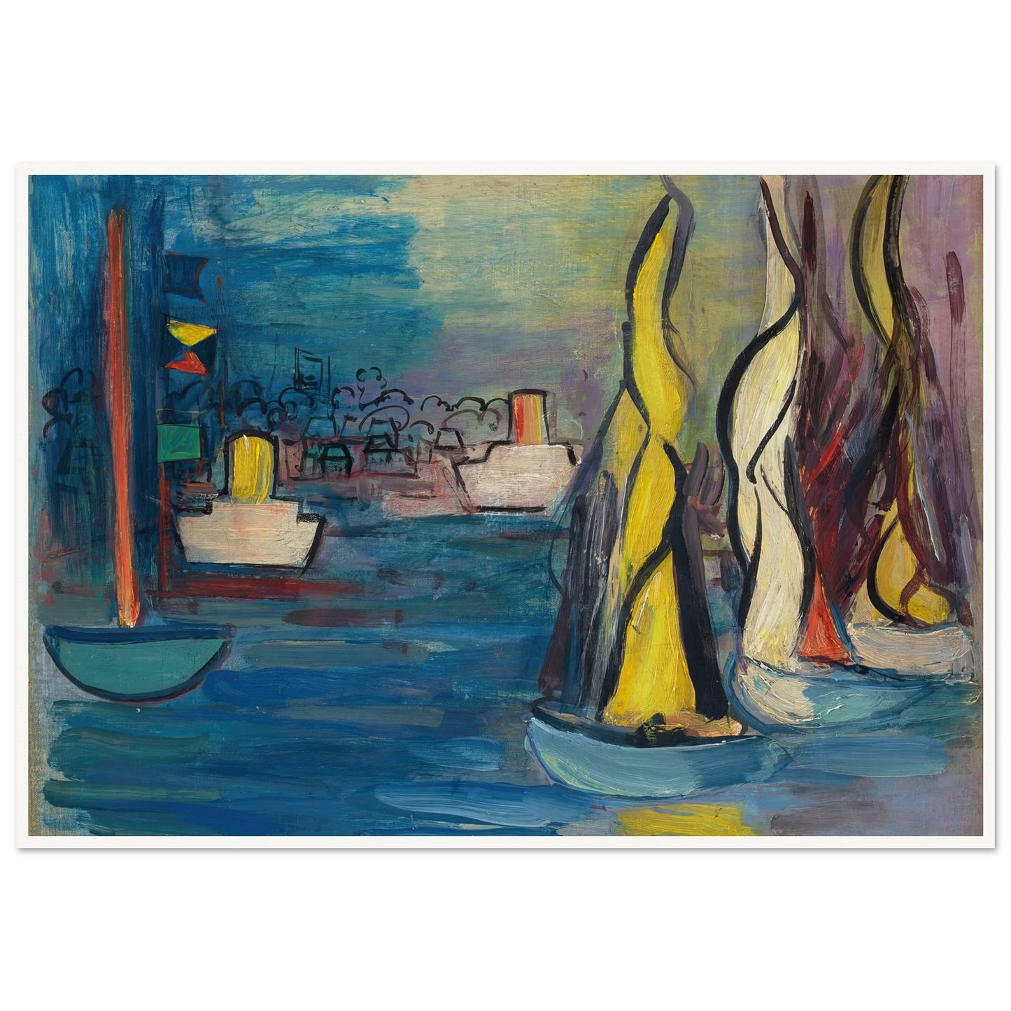 Voiliers dans le port de Deauville (circa 1935) Art Print | Raoul Dufy - Framed Poster - 30x40 cm / 12x16″ - Black frame