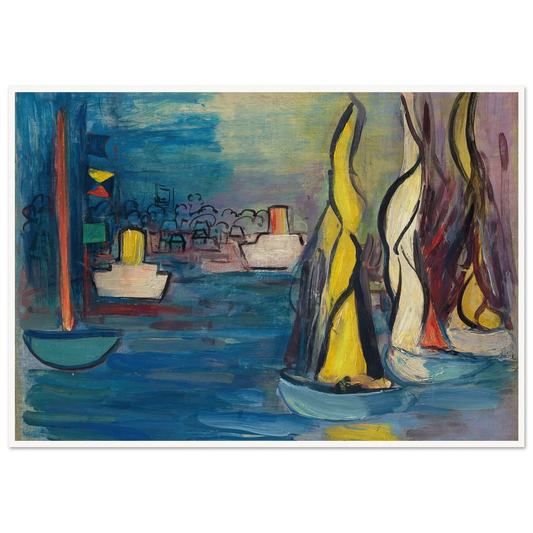 Voiliers dans le port de Deauville (circa 1935) Art Print | Raoul Dufy - Framed Poster - 30x40 cm / 12x16″ - Black frame