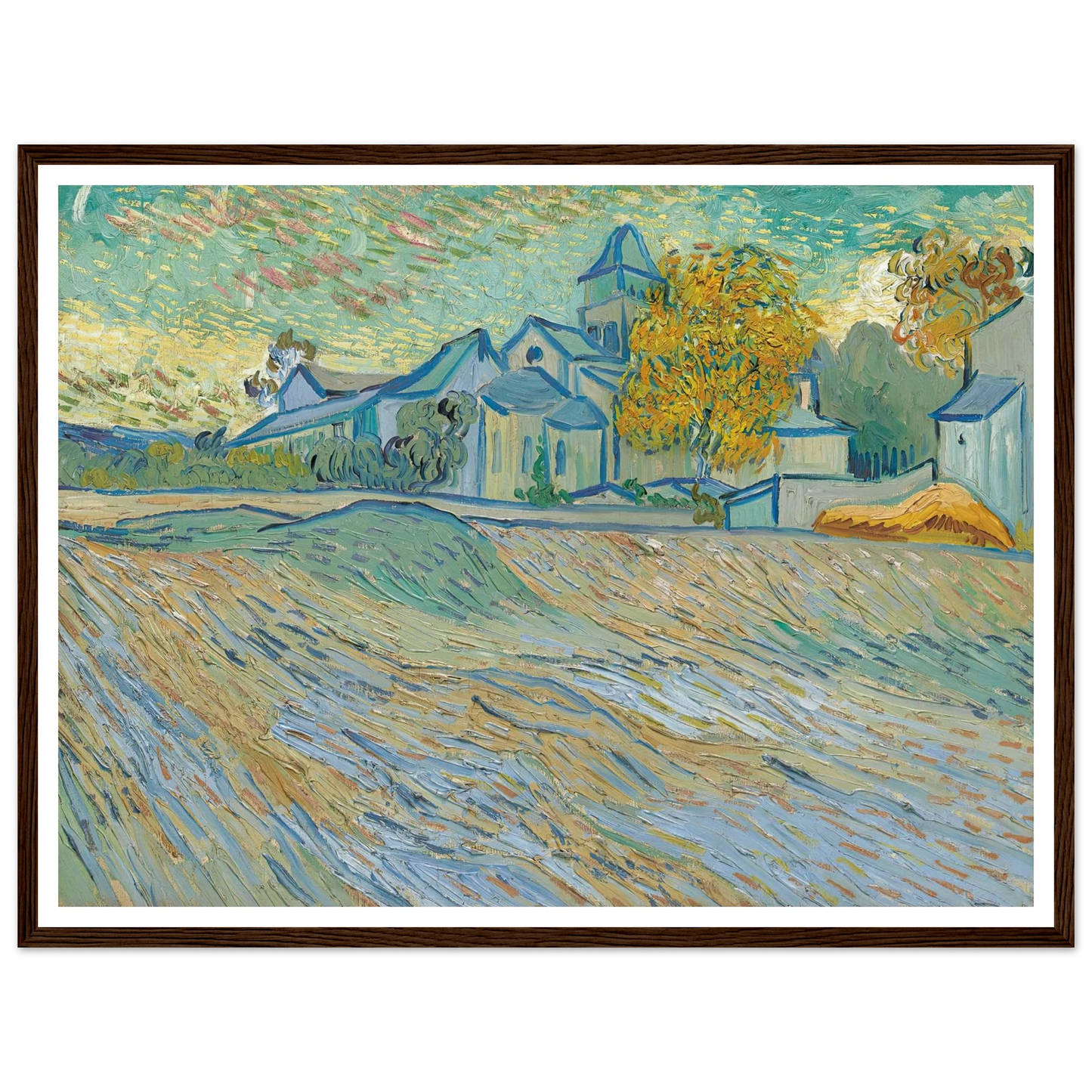 Vue de l’asile et de la Chapelle Saint-Paul de Mausole (Saint-Rémy) (1889) Art Print | Vincent van Gogh - Framed Poster - 30x40 cm / 12x16″ - Black frame
