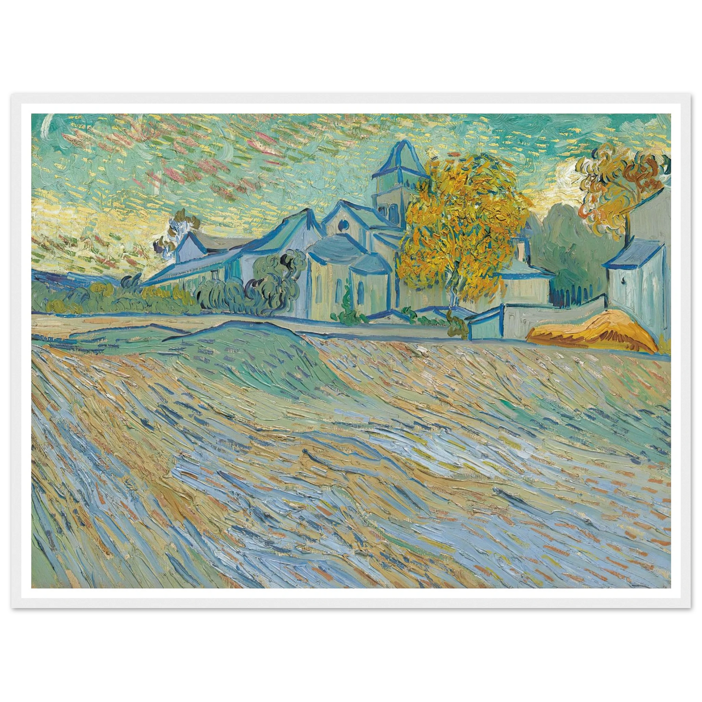 Vue de l’asile et de la Chapelle Saint-Paul de Mausole (Saint-Rémy) (1889) Art Print | Vincent van Gogh - Framed Poster - 30x40 cm / 12x16″ - Black frame