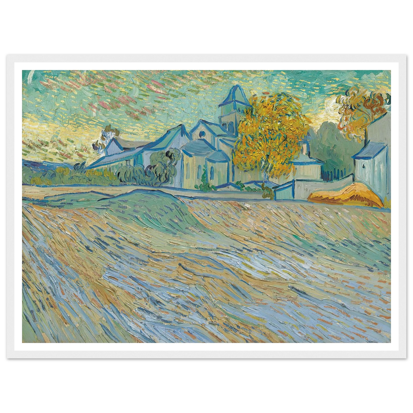 Vue de l’asile et de la Chapelle Saint-Paul de Mausole (Saint-Rémy) (1889) Art Print | Vincent van Gogh - Framed Poster - 30x40 cm / 12x16″ - Black frame