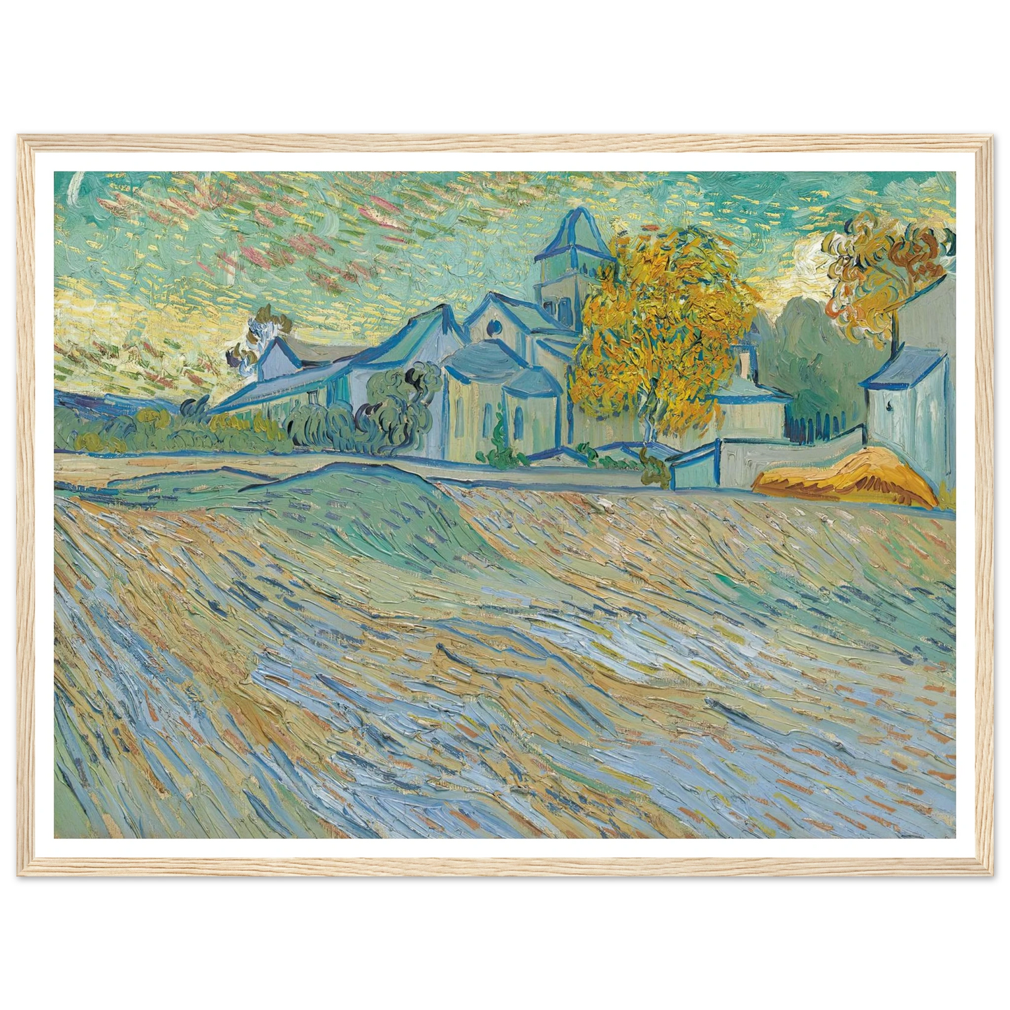 Vue de l’asile et de la Chapelle Saint-Paul de Mausole (Saint-Rémy) (1889) Art Print | Vincent van Gogh - Framed Poster - 30x40 cm / 12x16″ - Black frame
