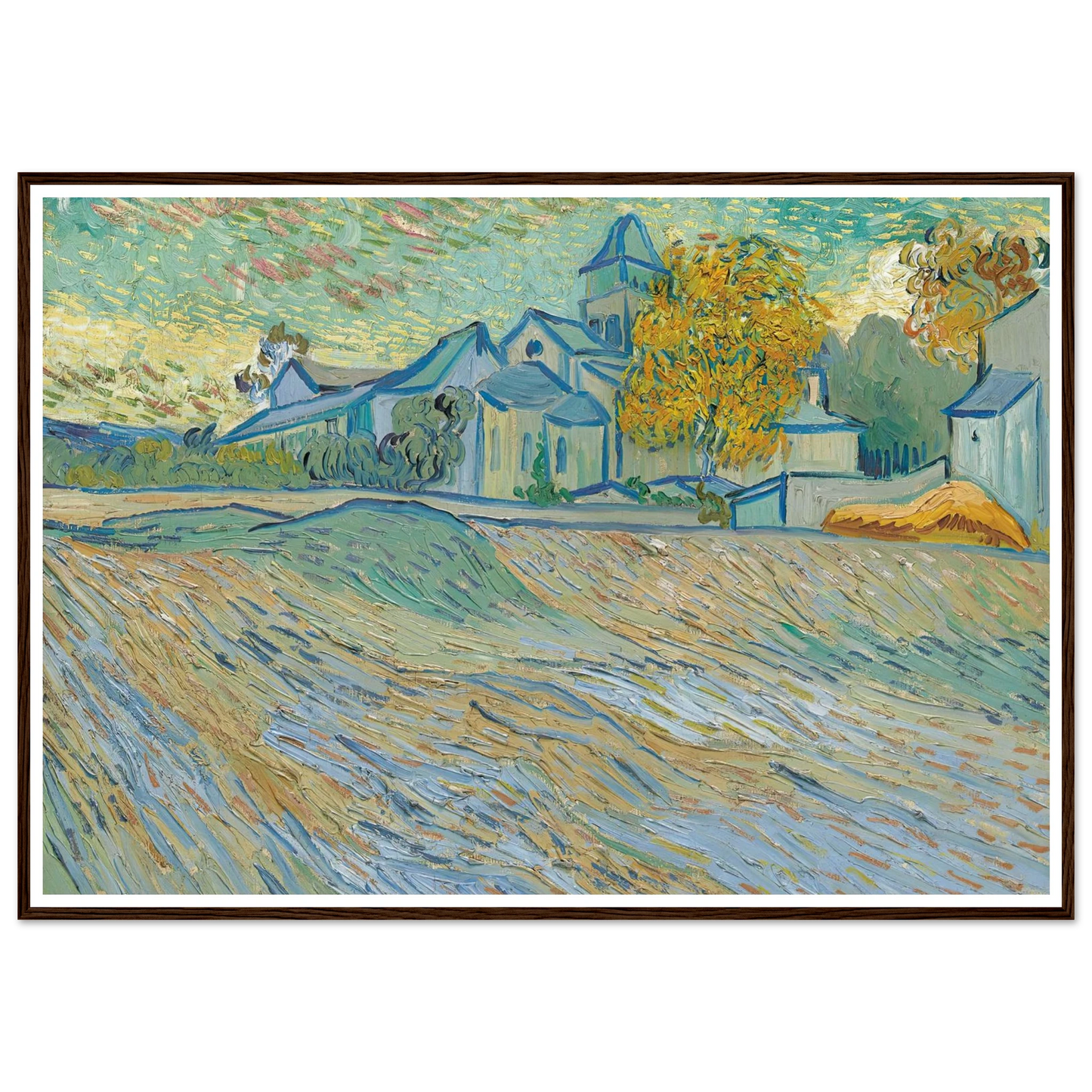 Vue de l’asile et de la Chapelle Saint-Paul de Mausole (Saint-Rémy) (1889) Art Print | Vincent van Gogh - Framed Poster - 30x40 cm / 12x16″ - Black frame