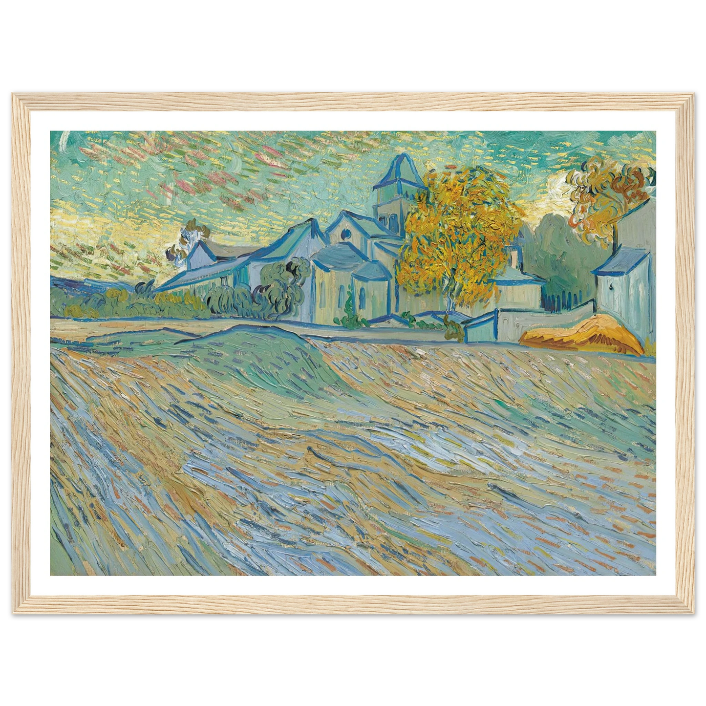 Vue de l’asile et de la Chapelle Saint-Paul de Mausole (Saint-Rémy) (1889) Art Print | Vincent van Gogh - Framed Poster - 30x40 cm / 12x16″ - Black frame